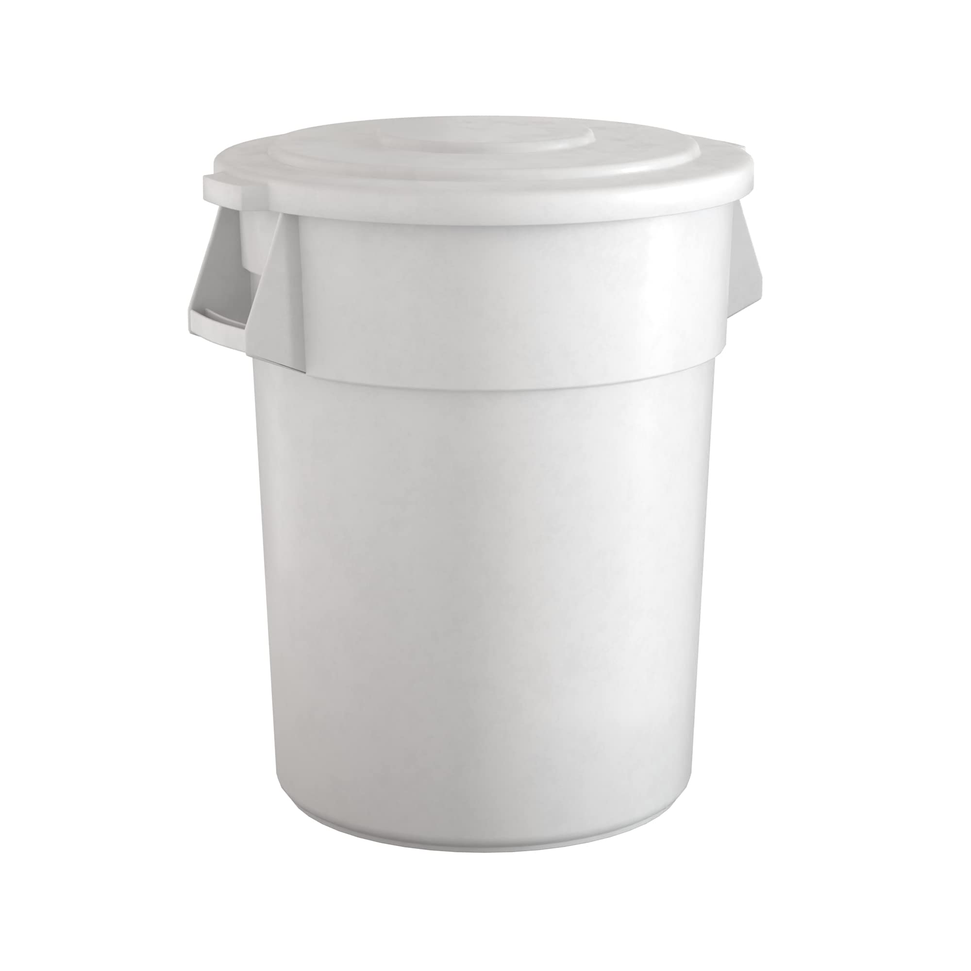 55 Gallon White Round Commercial Trash Can with Lid - Heavy Duty Large Capacity Garbage Bin for Restaurants, Offices, Schools, and Outdoor Use