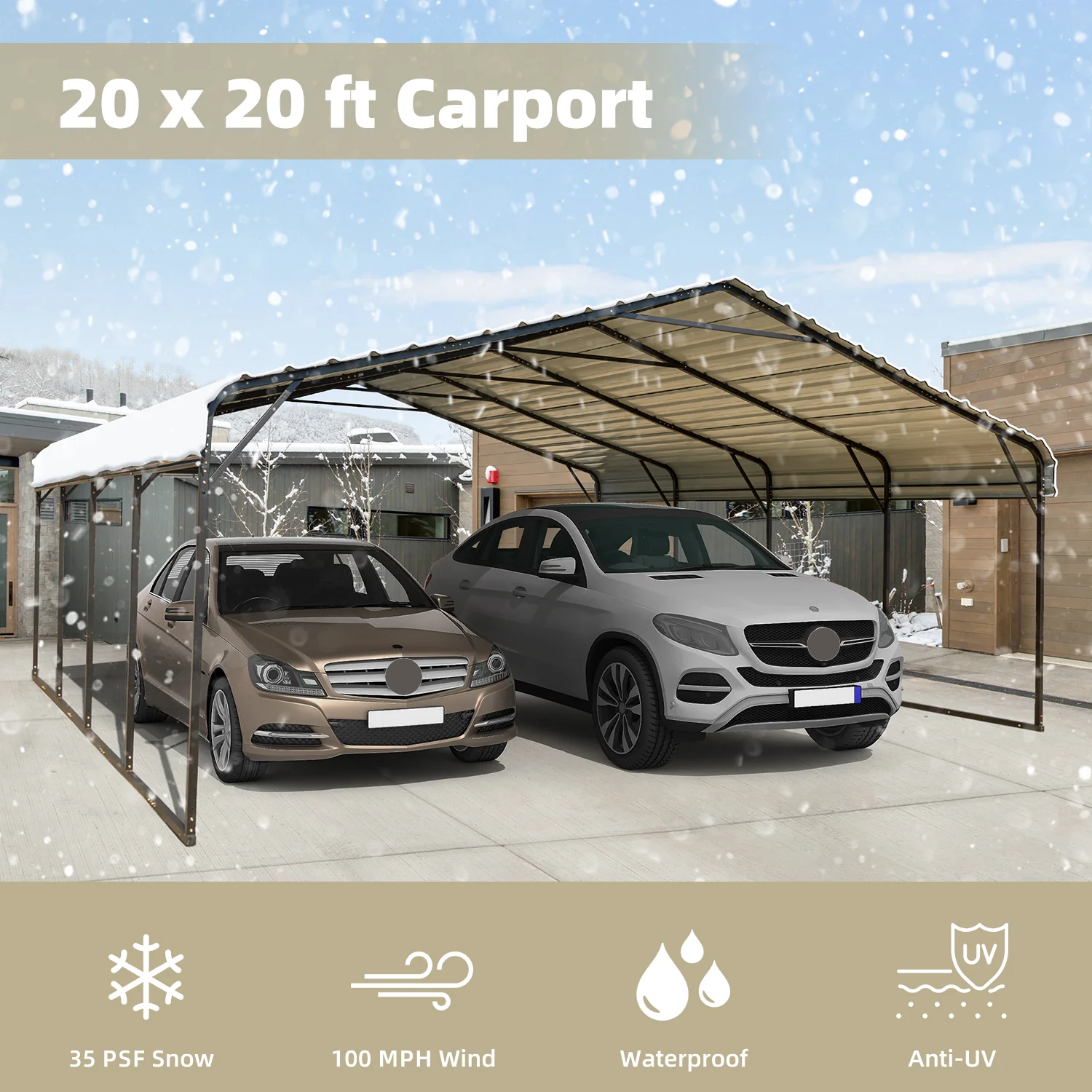 EROMMY 20x20ft Heavy Duty Galvanized Steel Carport with Rust-Proof Roof - Perfect for Vehicle Shelter, Outdoor Storage & Backyard Protection