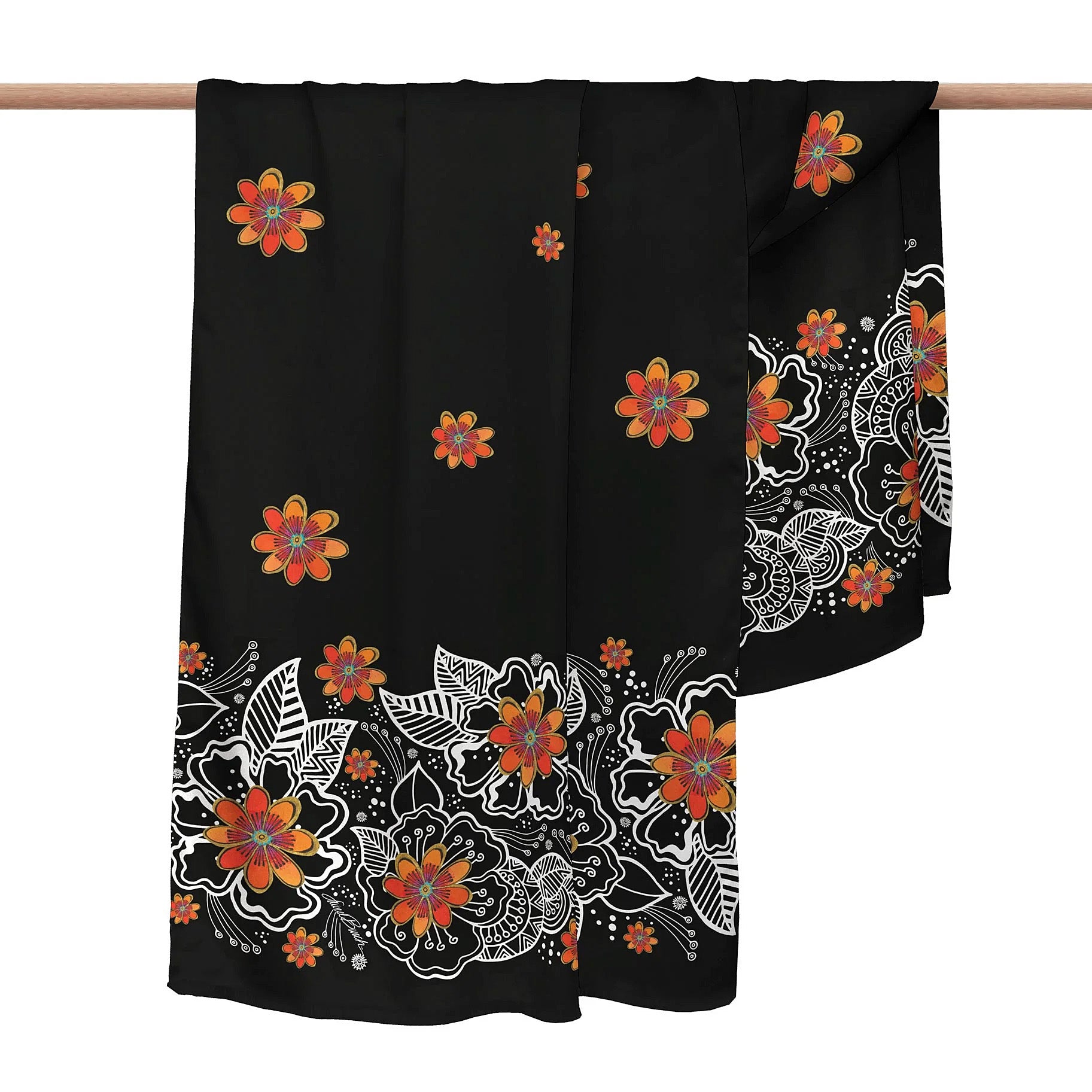 Orange Blossom Scarf - Lightweight Floral Print Womens Fashion Scarf for Spring & Summer Outfits, Travel Accessory, Gift Idea
