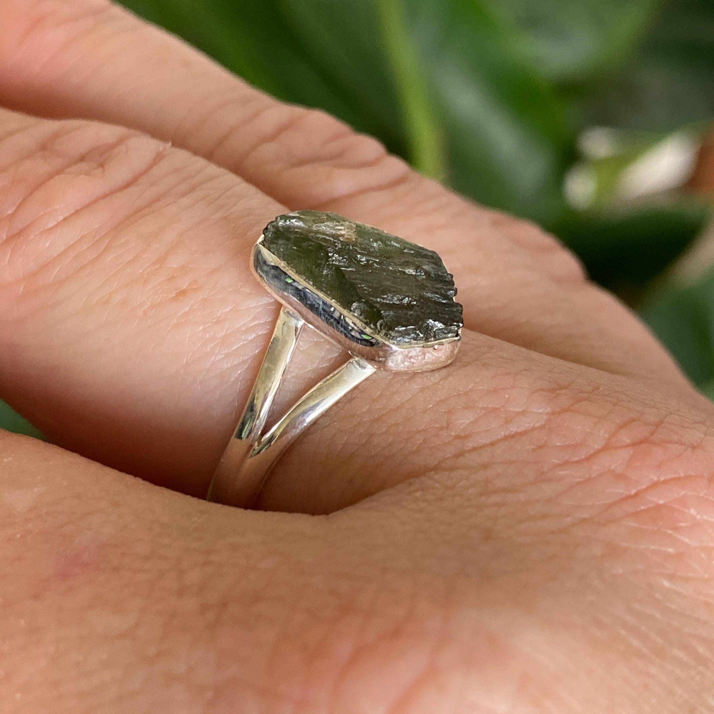 Natural Moldavite Raw Split Band Ring - Size 9 Green Meteorite Stone Jewelry KRGJ3359 | Spiritual Healing, Meditation & Unique Gift for Women