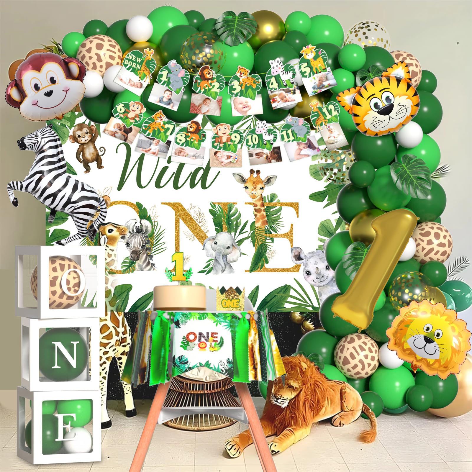Wild One Birthday Decorations for Boys - 1st Birthday Party Supplies | Jungle Theme Decor for 1 Year Old's First Birthday | Perfect for Baby Showers, Birthday Parties & Photo Backdrops