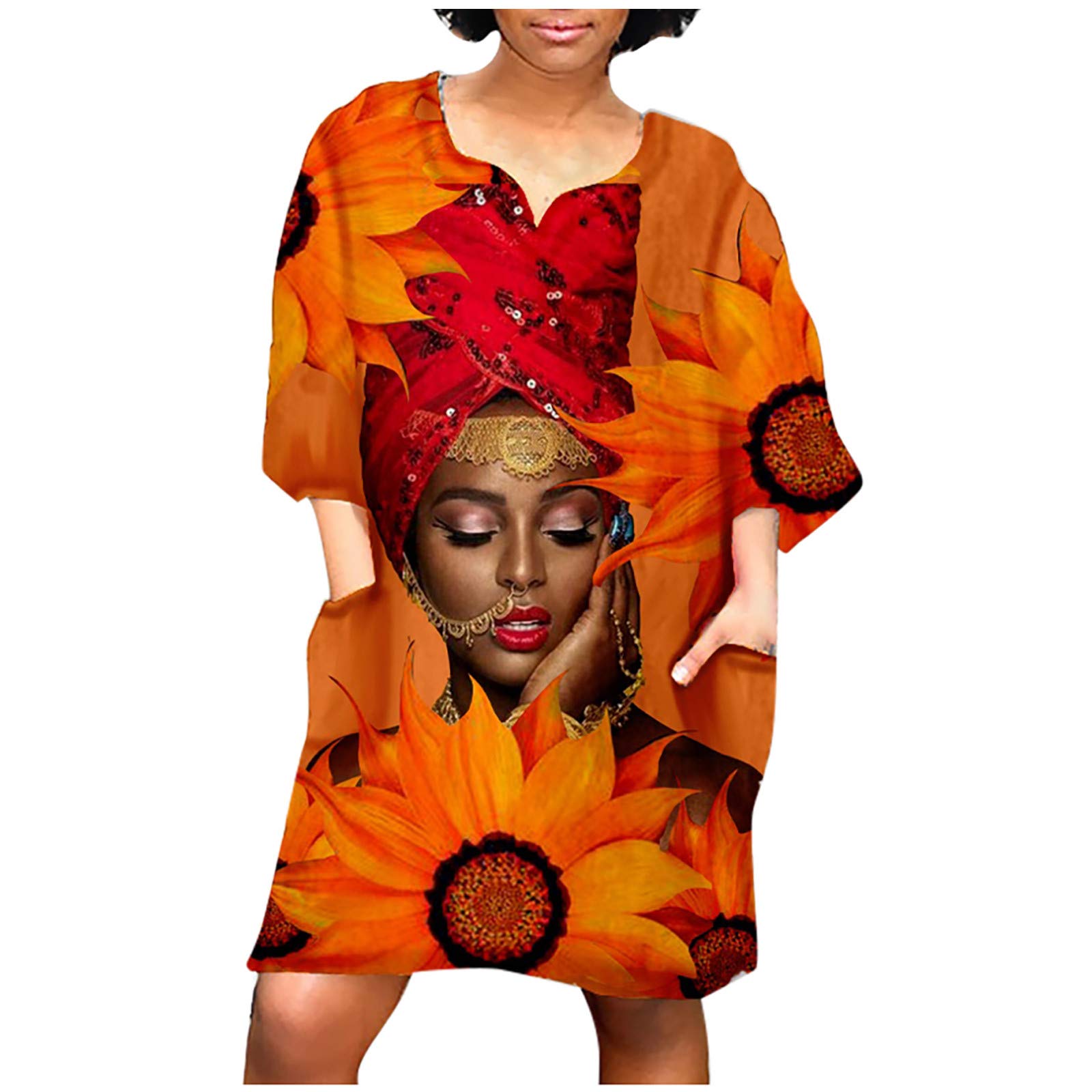 Bidobibo Plus Size African Dresses for Women - Casual Summer Mini Dress with Short Sleeves, Loose Fit Vintage Style | Perfect for Beach Vacations, Parties & Cultural Events