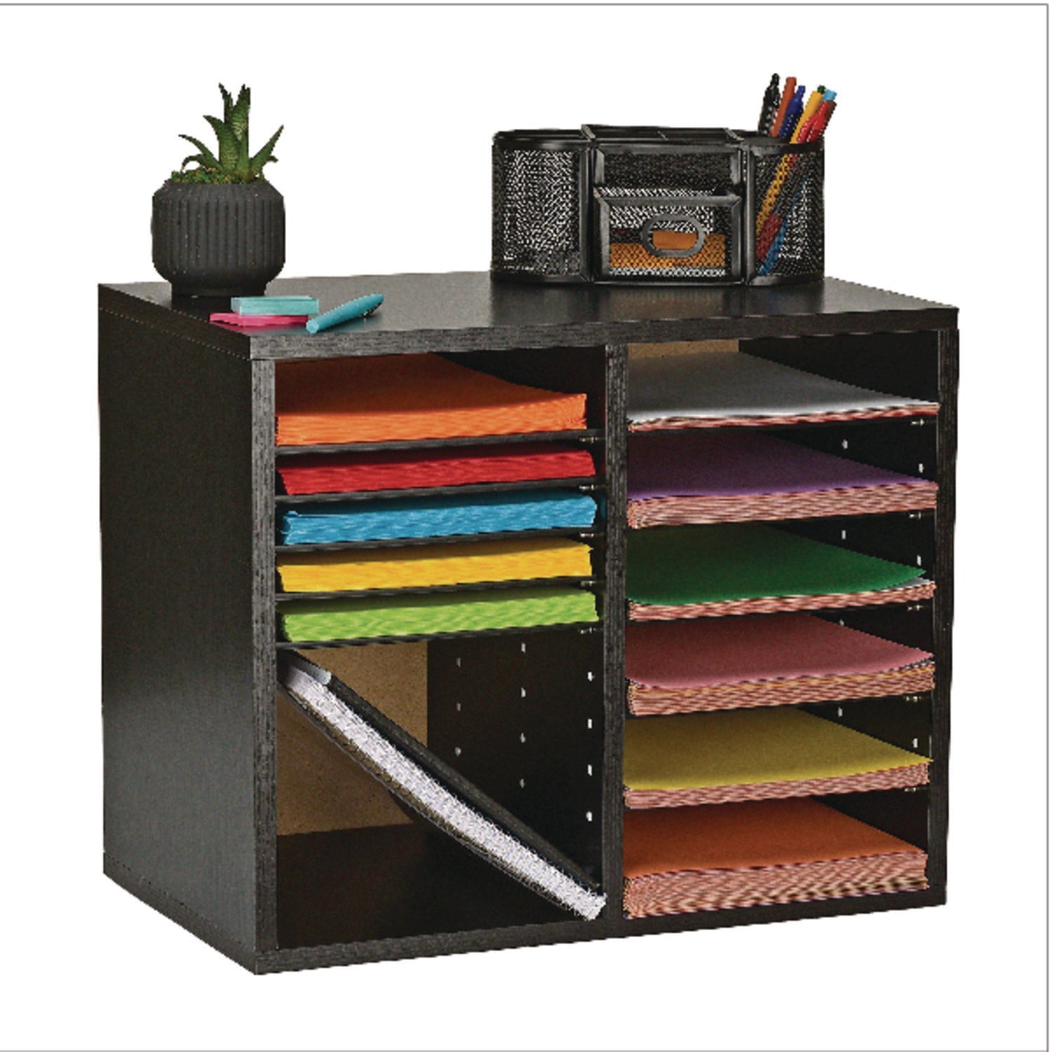 Wooden Letter Size Literature Organizer - 12 Adjustable Compartments for Office & Home (20