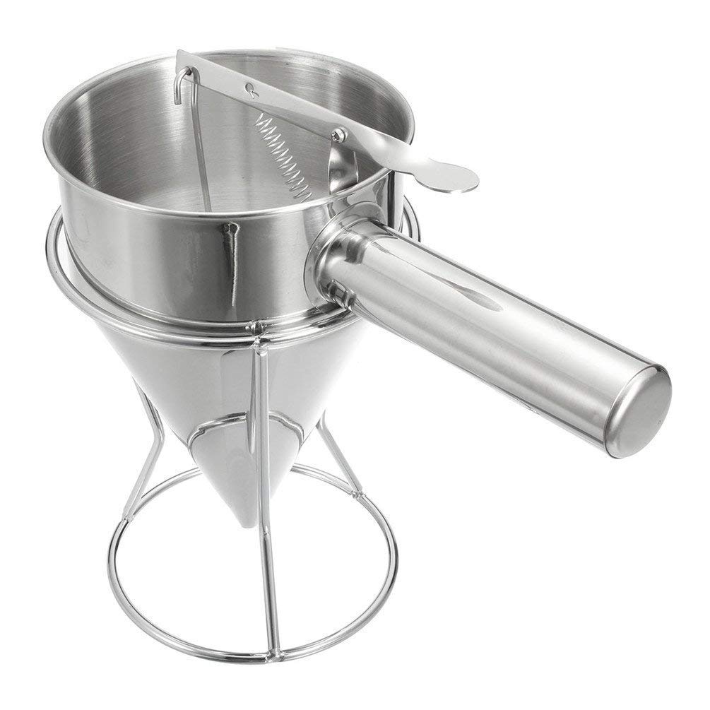 Stainless Steel Pancake Batter Dispenser with Stand - 1000ML Confectionery Funnel for Cupcakes, Pancakes & Baking - DIY Kitchen Tool (10”x10.5”x5.5”) - Perfect for Home Baking, Breakfast Prep & Party Dessert Making