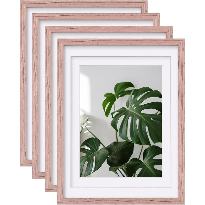 Premium Solid Wood Picture Frame Set of 4 - 8x10 Inches with/without Mat - Handcrafted Wall Photo Frames for Family Photos, Artwork & Home Decor - Perfect for Living Room, Bedroom & Office Display