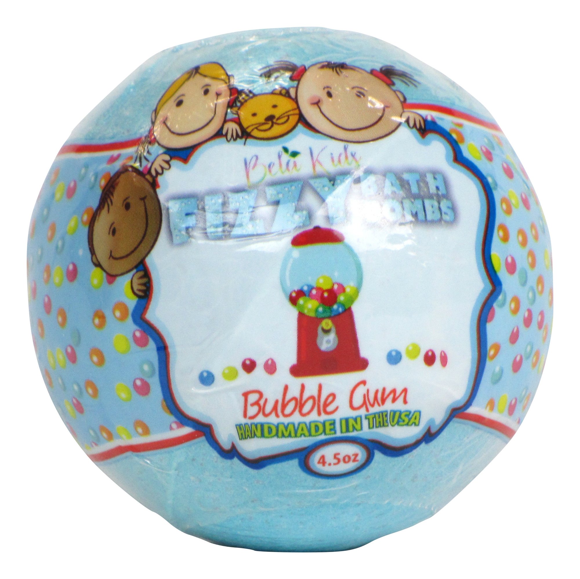 Bela Kids Effervescent Fizzy Bath Bomb - 4.5oz Blue Bubble Gum Scent | Fun & Relaxing Bath Time for Kids, Spa Gift Idea, Birthday Party Favors