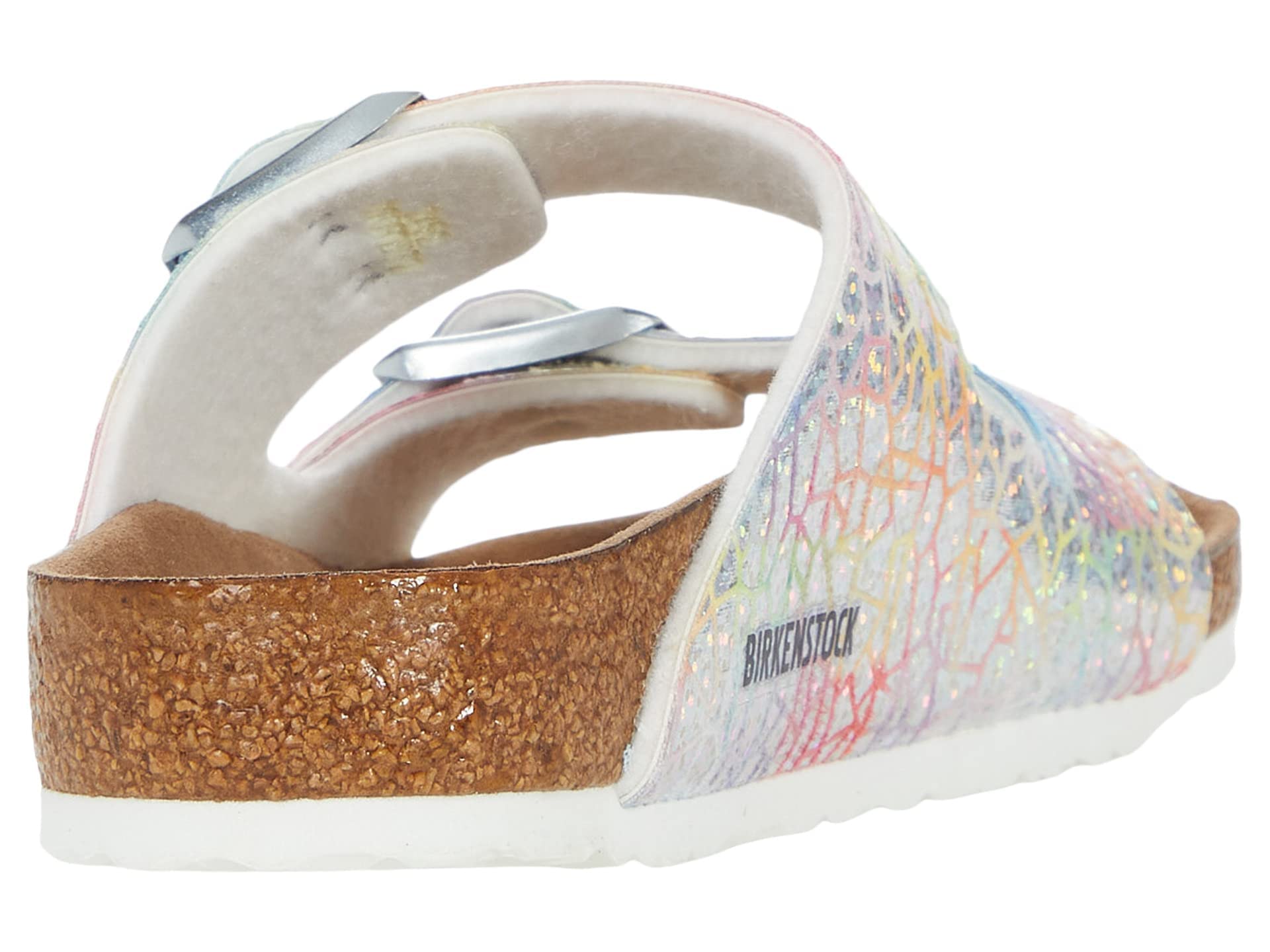 Birkenstock Arizona Vegan Sandals for Girls - Holographic Silver Microfiber - EU 34 (US 3-3.5) - Narrow Fit - Toddler/Little Kid/Big Kid Size - Perfect for School, Beach & Summer Outfits