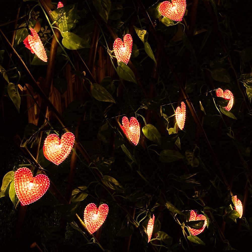 Solar Heart String Lights 20ft - Waterproof 30 LED Heart-Shaped Outdoor Lights with 8 Lighting Modes | Solar Powered Fairy Lights for Garden, Pathway, Wedding, Party & Christmas Decor (Red) - Perfect for Romantic Backyard, Patio and Holiday Decoration