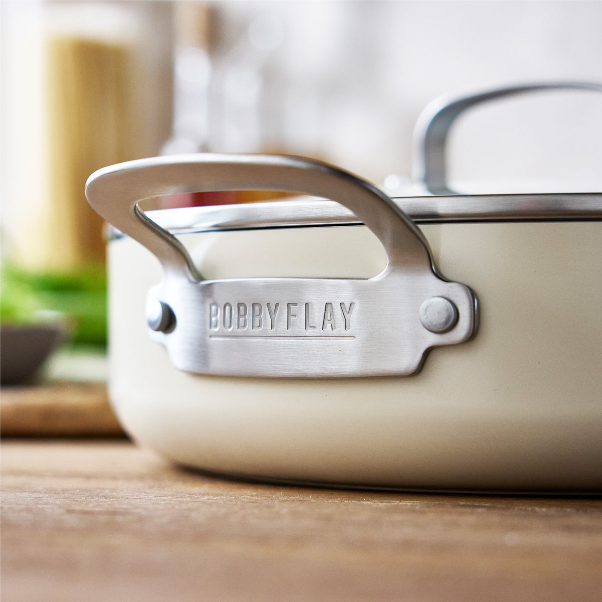 Bobby Flay by GreenPan Professional Ceramic Nonstick 4.5 Quart Sauté Pan with Lid - Cream | Healthy Cooking, Oven & Dishwasher Safe | Perfect for Sautéing, Frying & Simmering