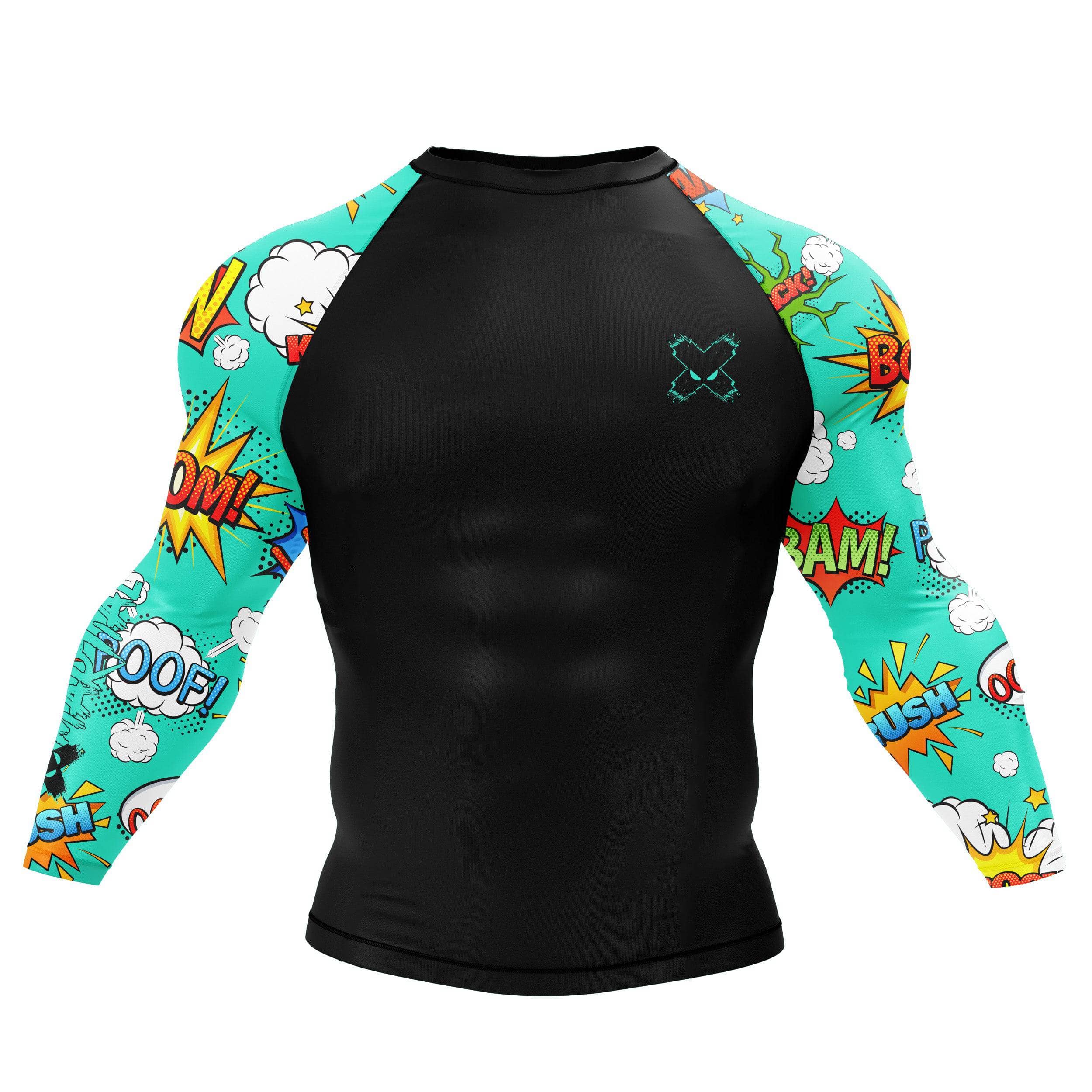 Comic Hero BJJ Rash Guard - Long Sleeve Compression Shirt for Brazilian Jiu-Jitsu Training & MMA Fighting - Perfect for Grappling, No-Gi & Martial Arts Workouts