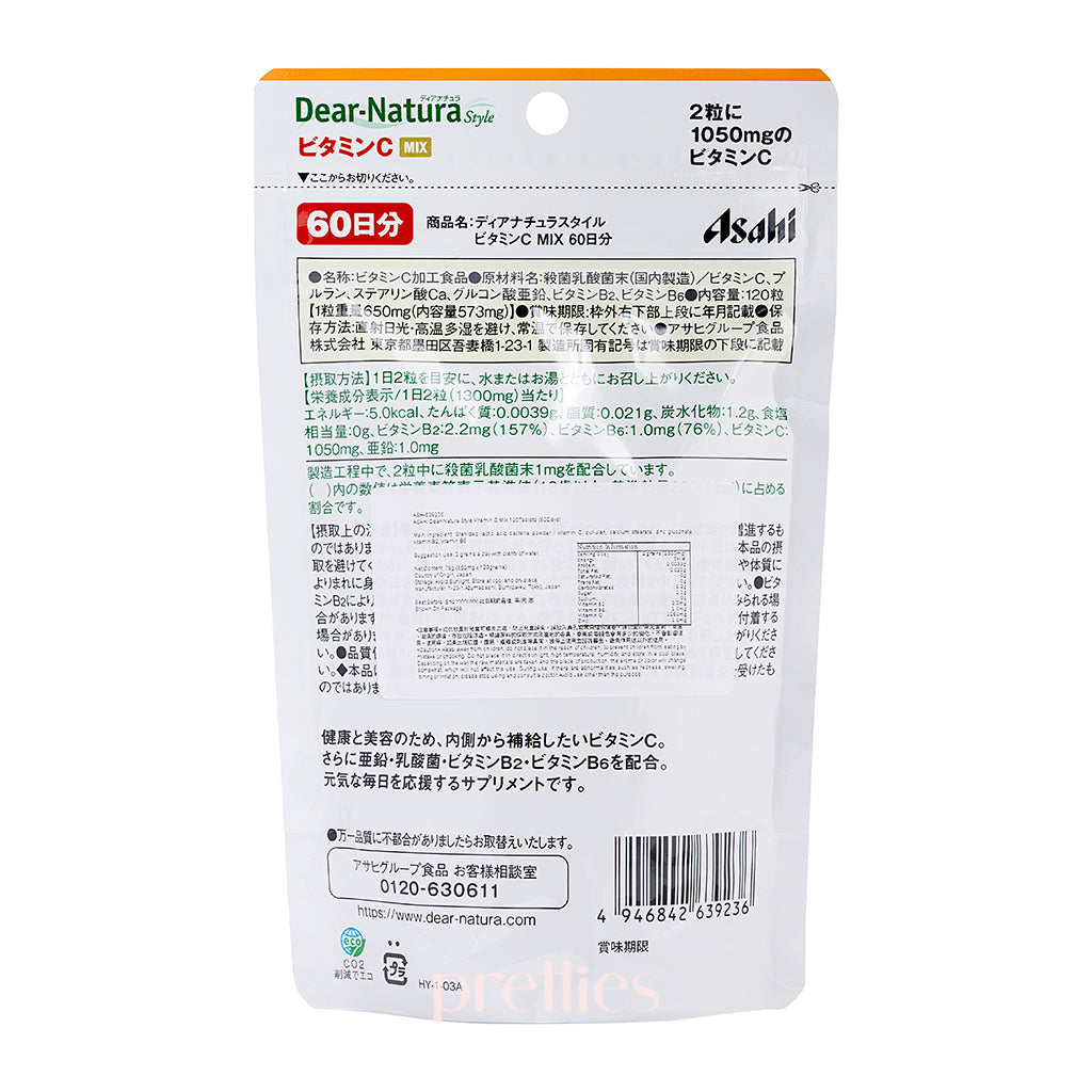 Asahi Dear Natura Vitamin C Mix - 60 Days Supply (120 Tablets) - Immune Support & Antioxidant Boost for Daily Wellness
