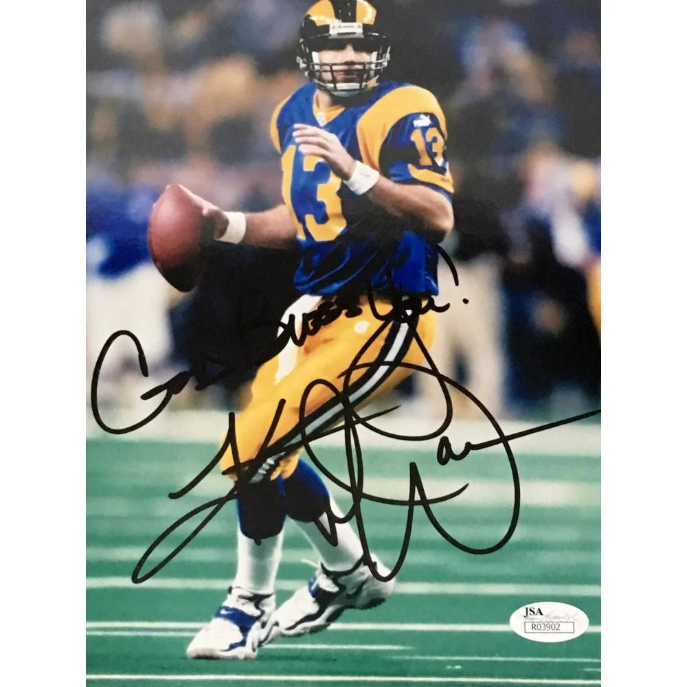 Kurt Warner Autographed 8x10 Photo with JSA COA - Los Angeles Rams & St. Louis Football Memorabilia - Perfect for Sports Collectors, Man Cave Decor, and NFL Fan Gifts