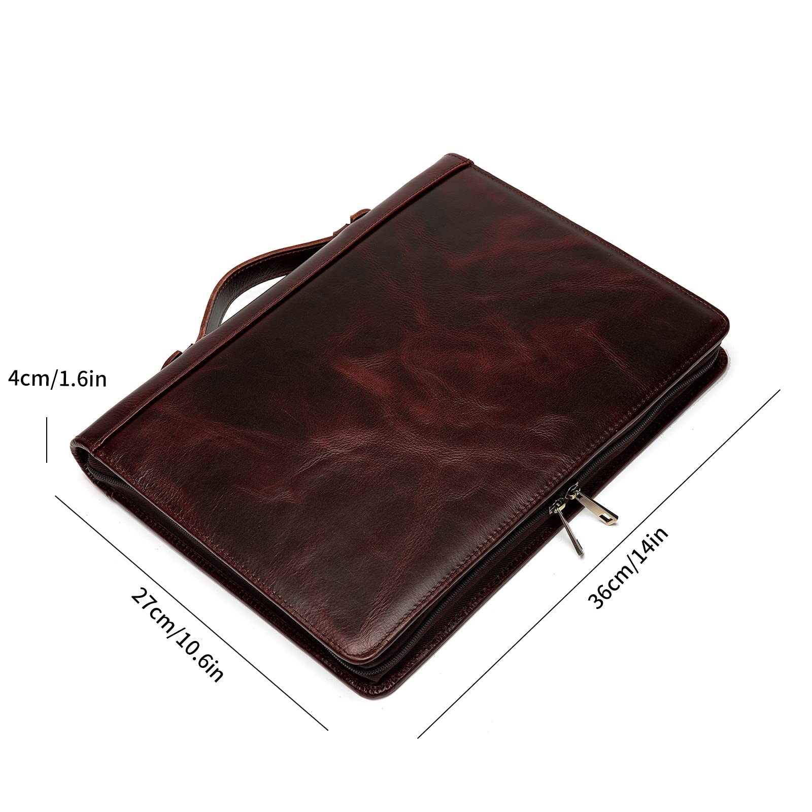 YIWEN Handmade Genuine Leather Portfolio - Zippered Business Padfolio with 3-Ring Binder, Professional Organizer for Resume, Documents & Tablet (Oil Wax Finish) | Perfect for Office Meetings, Job Interviews & Executive Gifts