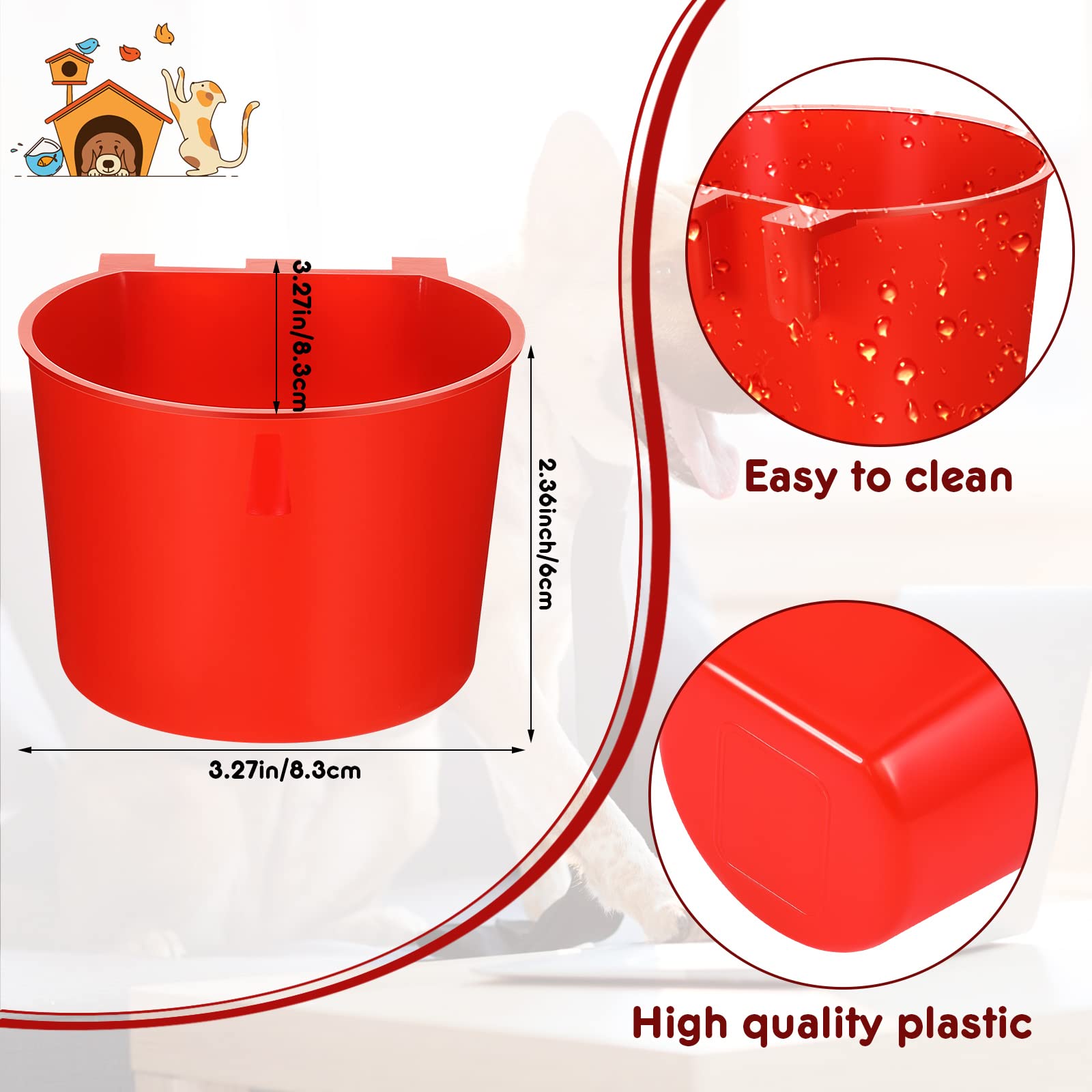 30 Pcs Plastic Bird Feeders and Water Dispenser - Hanging Cage Cups for Small Coop, Parrot, Parakeet, Chicken, Quail, Pigeon, Gamefowl - Durable Pet Poultry Food Seed Bowls & Watering Dishes (Red) - Perfect for Backyard Coops, Aviaries, and Bird Cages