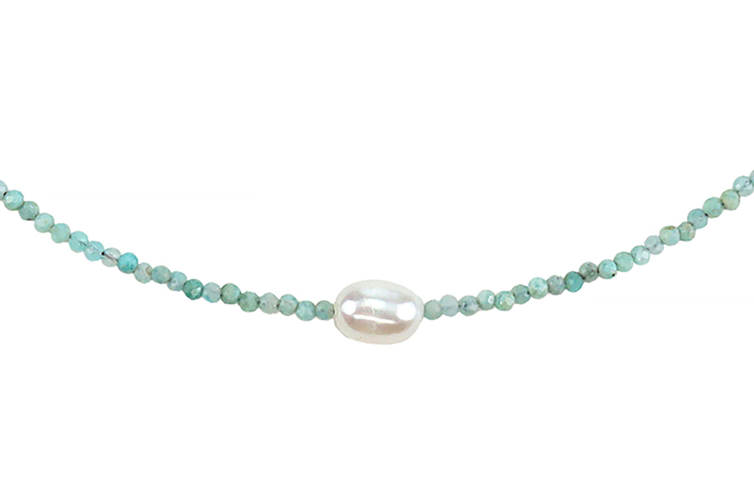 2mm Beaded Amazonite Necklace with Freshwater Pearl Pendant - Dainty Gold Bridal Jewelry for Weddings, Bridesmaid Gifts & Special Occasions - Elegant Light Blue Beaded Necklace for Women