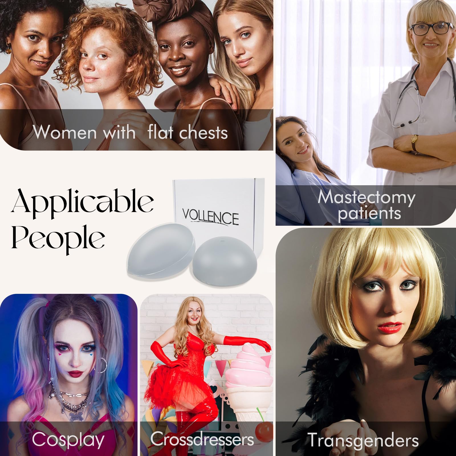 Vollence Silicone Breast Forms - Natural Looking Fake Boobs for Mastectomy, Transgender Women & Crossdressing - Comfortable Prosthesis for Daily Wear, Swimwear & Special Occasions