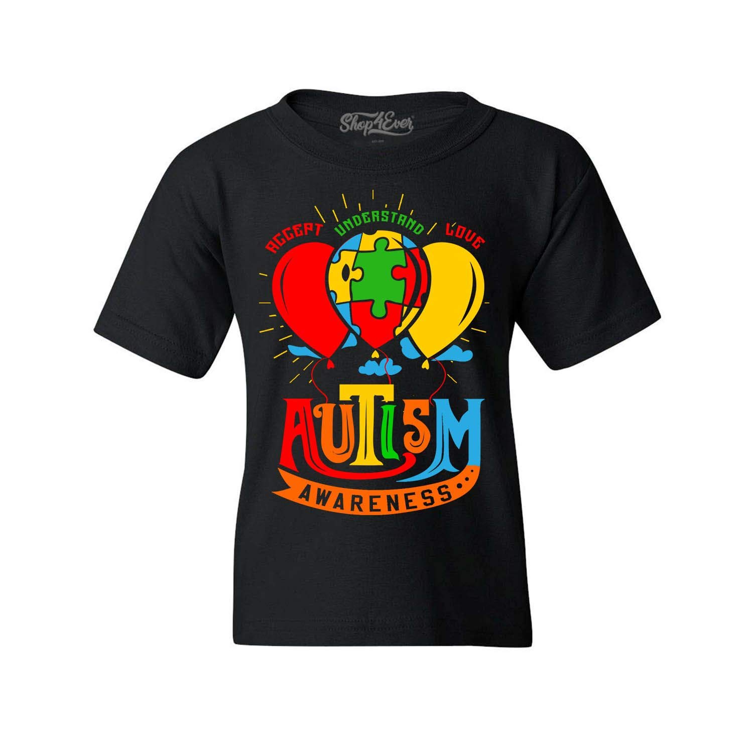 Shop4ever® Autism Awareness Balloon Print Kids T-Shirt - Comfortable Cotton Tee for Boys & Girls - Perfect for Awareness Events, School & Daily Wear