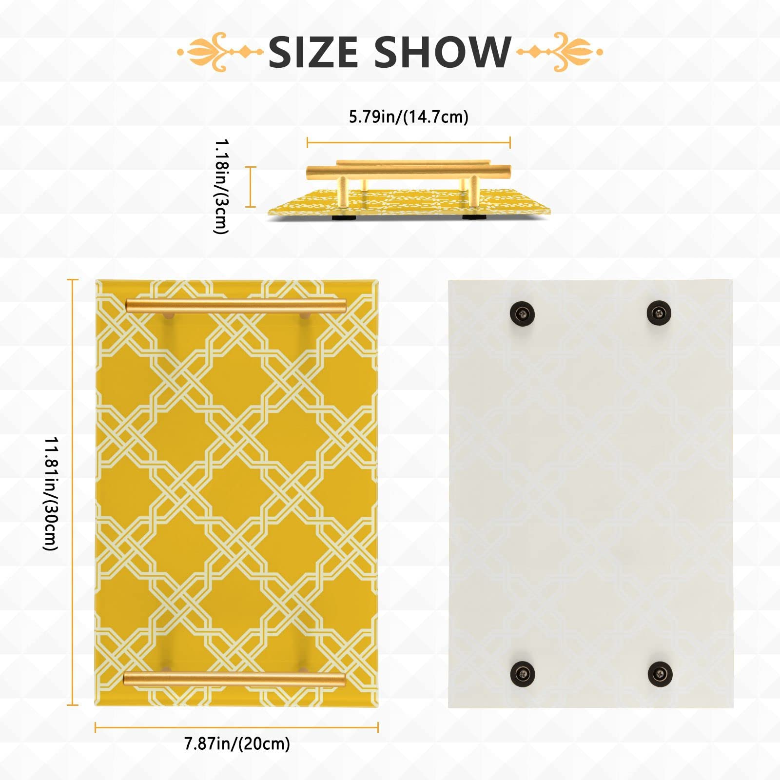 Handcrafted Moroccan Decorative Tray with Gold Handles - Vanity Organizer for Jewelry, Perfume & Makeup | Bathroom, Bedroom & Kitchen Storage Tray | Perfect for Coffee Table, Dresser & Home Decor