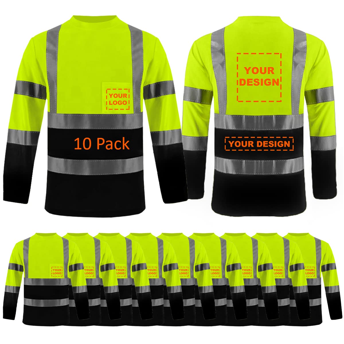 Custom Logo Class 2 High Visibility Safety Vest with Pocket - Breathable Reflective Work Shirt for Construction, Road Workers & Outdoor Safety