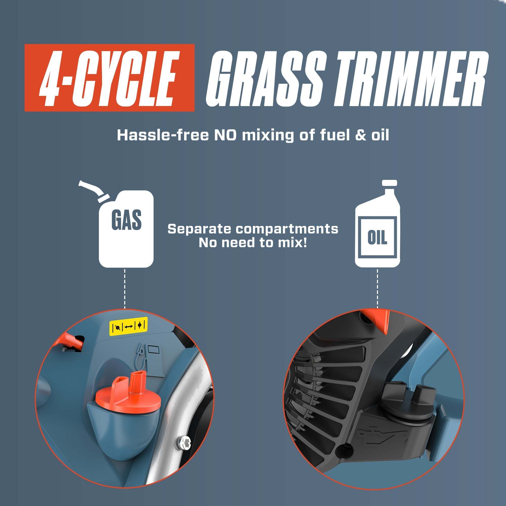 4QL® 31cc 4-Cycle 18-Inch Gas String Trimmer - Attachment Capable Lawn Edger & Weed Wacker for Professional Landscaping & Yard Maintenance