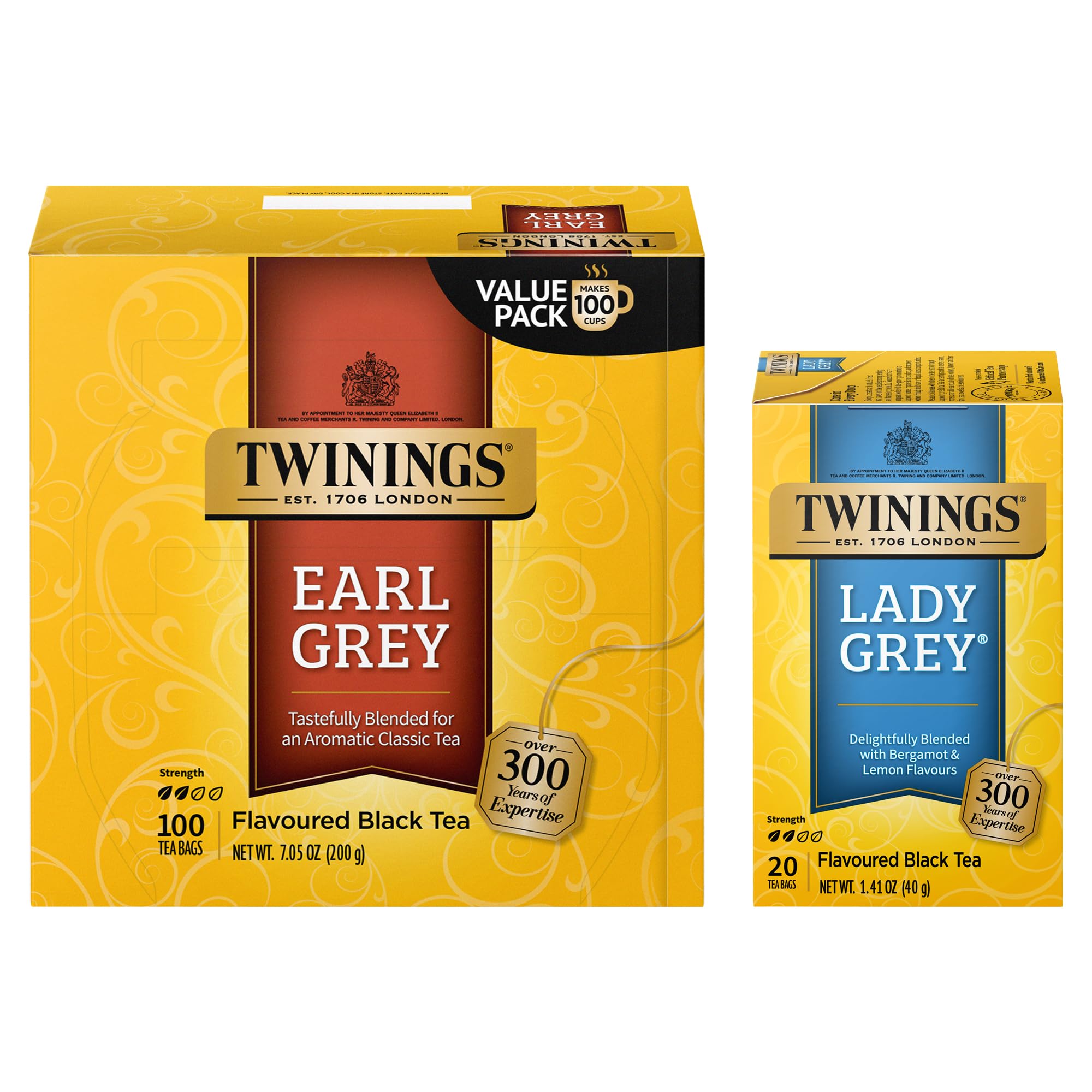 Twinings Lady Grey Black Tea Bags (20 Count, Pack of 6) & Earl Grey Tea Bags (100 Count) - Premium English Tea Blends for Afternoon Tea, Office Break or Relaxing at Home