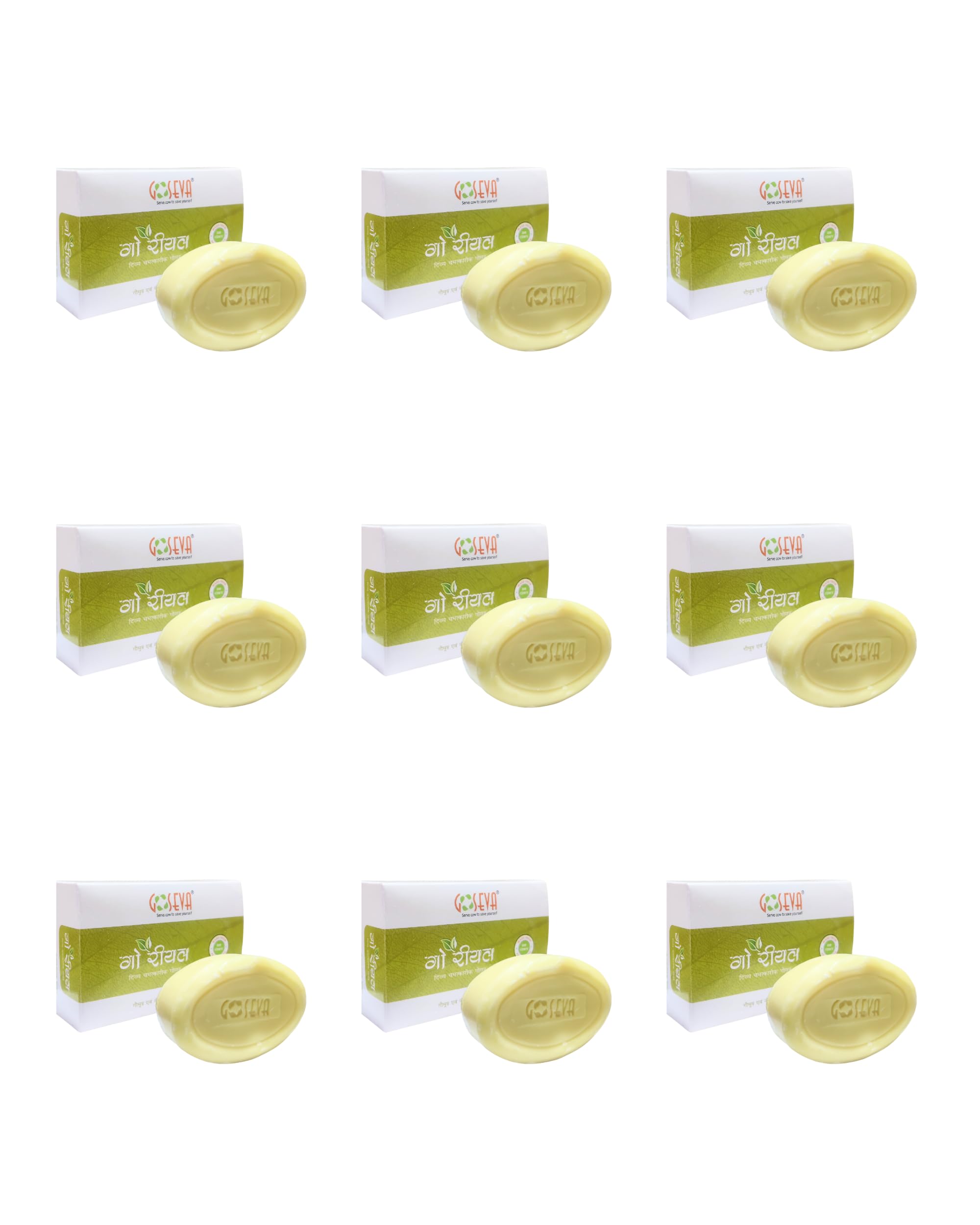 Goaseva Goreal Neem & Cow Urine Bath Soap (Pack of 9) - 100% Natural Panchgavya Ayurvedic Soap with Neem Extract for Skin Care & Detox - Ideal for Daily Cleansing, Spiritual Bathing Rituals, and Holistic Wellness