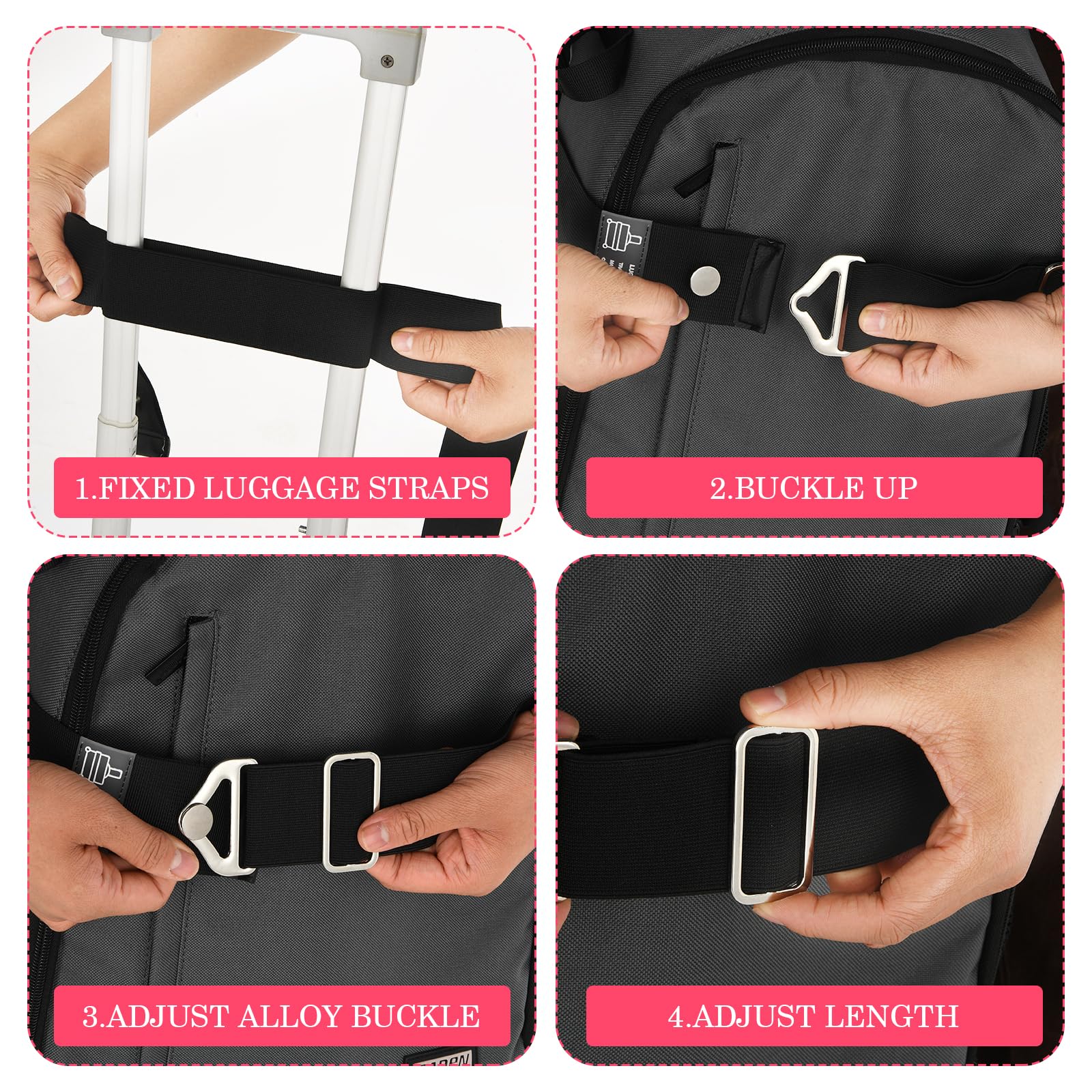 2-in-1 Adjustable Travel Luggage Belt Strap with Alloy Buckle - Elastic Carry-On Suitcase Handle Strap for Added Bag Security (Black, Large) | Perfect for Air Travel, Business Trips & Vacation Packing Organization