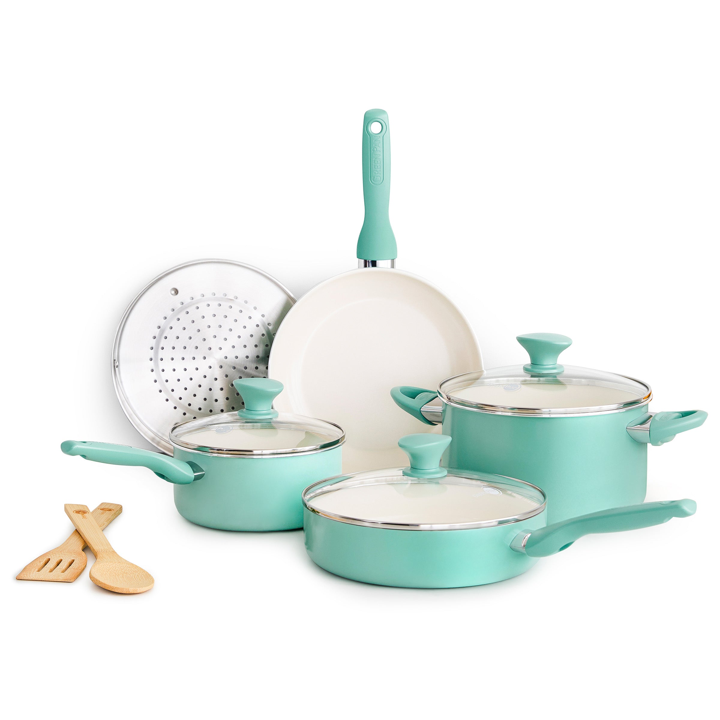 Rio Ceramic Nonstick 10-Piece Cookware Set - Turquoise Blue | Non-Toxic PFOA-Free Pots & Pans for Healthy Cooking | Perfect for Frying, Boiling & Sauteing in Modern Kitchens