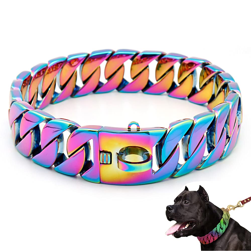 Premium Heavy-Duty 30mm Gold Cuban Link Dog Chain Collar - Strong Steel Metal Choke Collar for Large Breed Dogs (50CM/19.5in) - Durable Training Collar for Pitbulls, German Shepherds & Big Dogs - Perfect for Obedience Training, Walks & Outdoor Adventures