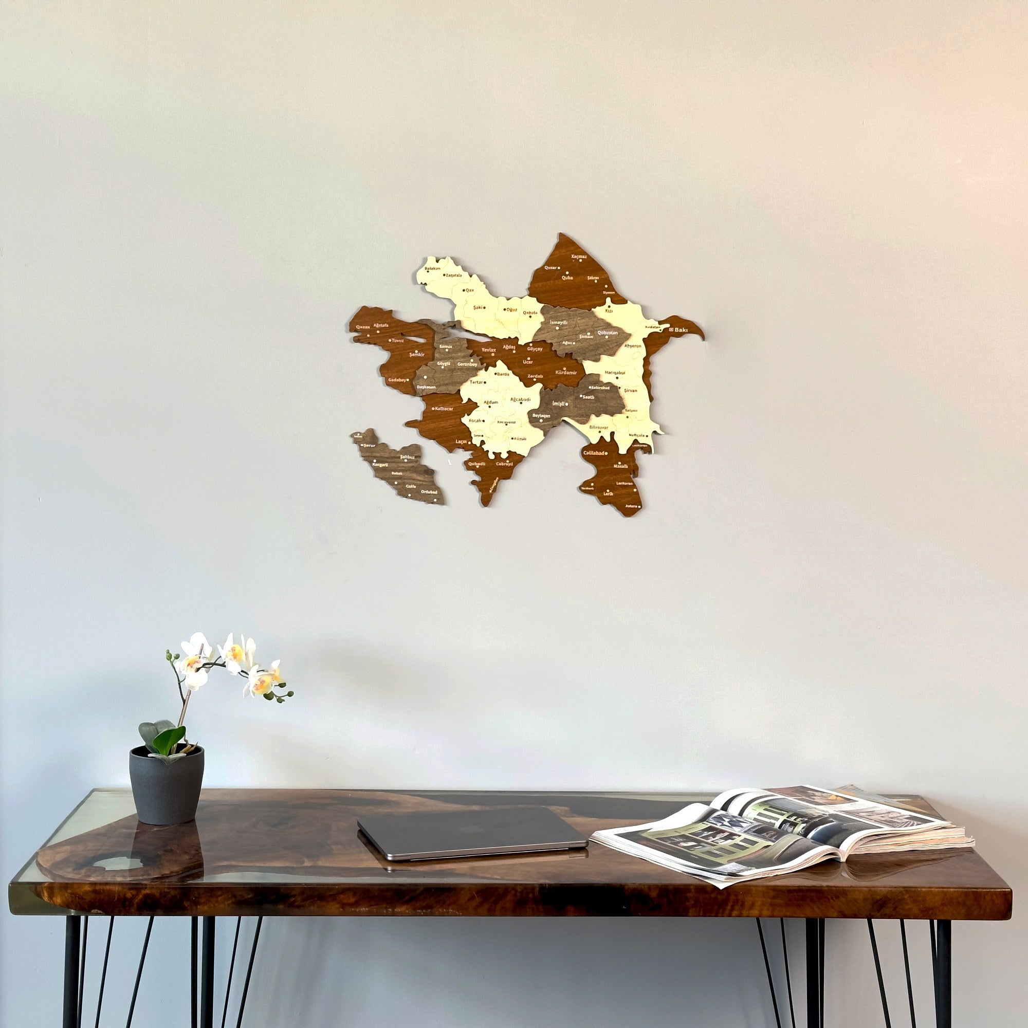 Handcrafted Azerbaijan Wooden Wall Map - Islamic Wall Art Decor for Home & Office - Perfect for Living Room, Bedroom, or Gift