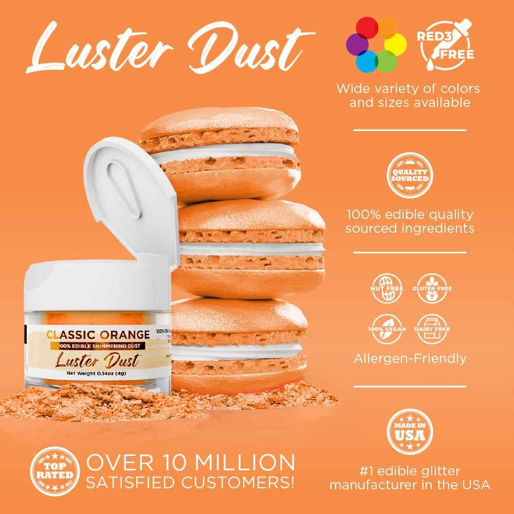 Premium Classic Orange Luster Dust for Cake Decorating - Edible Food Grade Glitter Powder for Baking, Candy Making & DIY Crafts - Perfect for Birthday Cakes, Cupcakes & Cookies Decoration