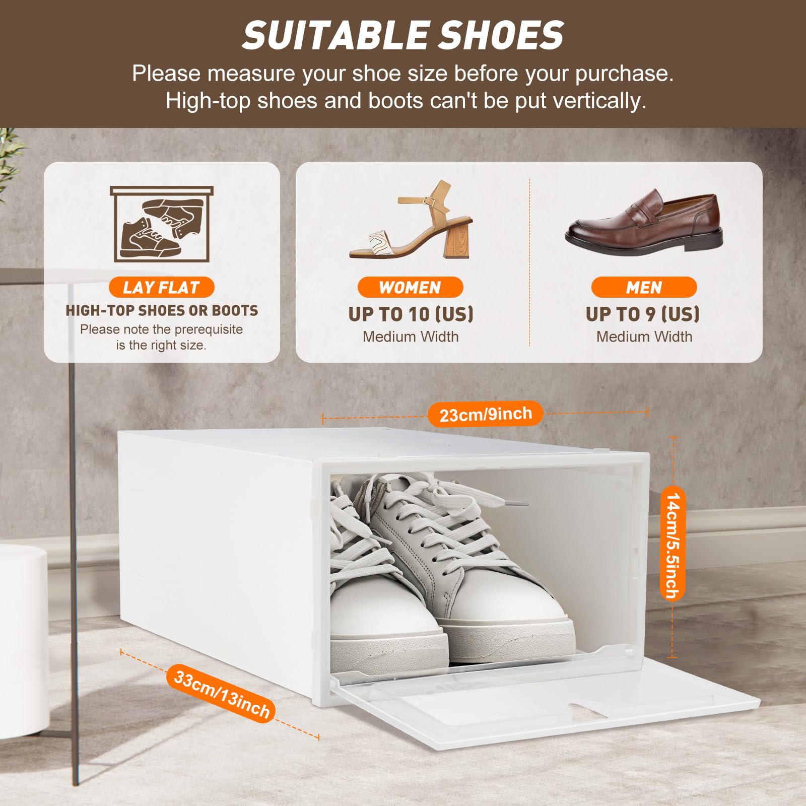 DYRABREST 20-Pack Clear Plastic Shoe Storage Boxes - Stackable Foldable Shoe Organizer Containers for Sneakers & Boots | Perfect for Closet, Underbed & Dorm Organization (Assembly Required)