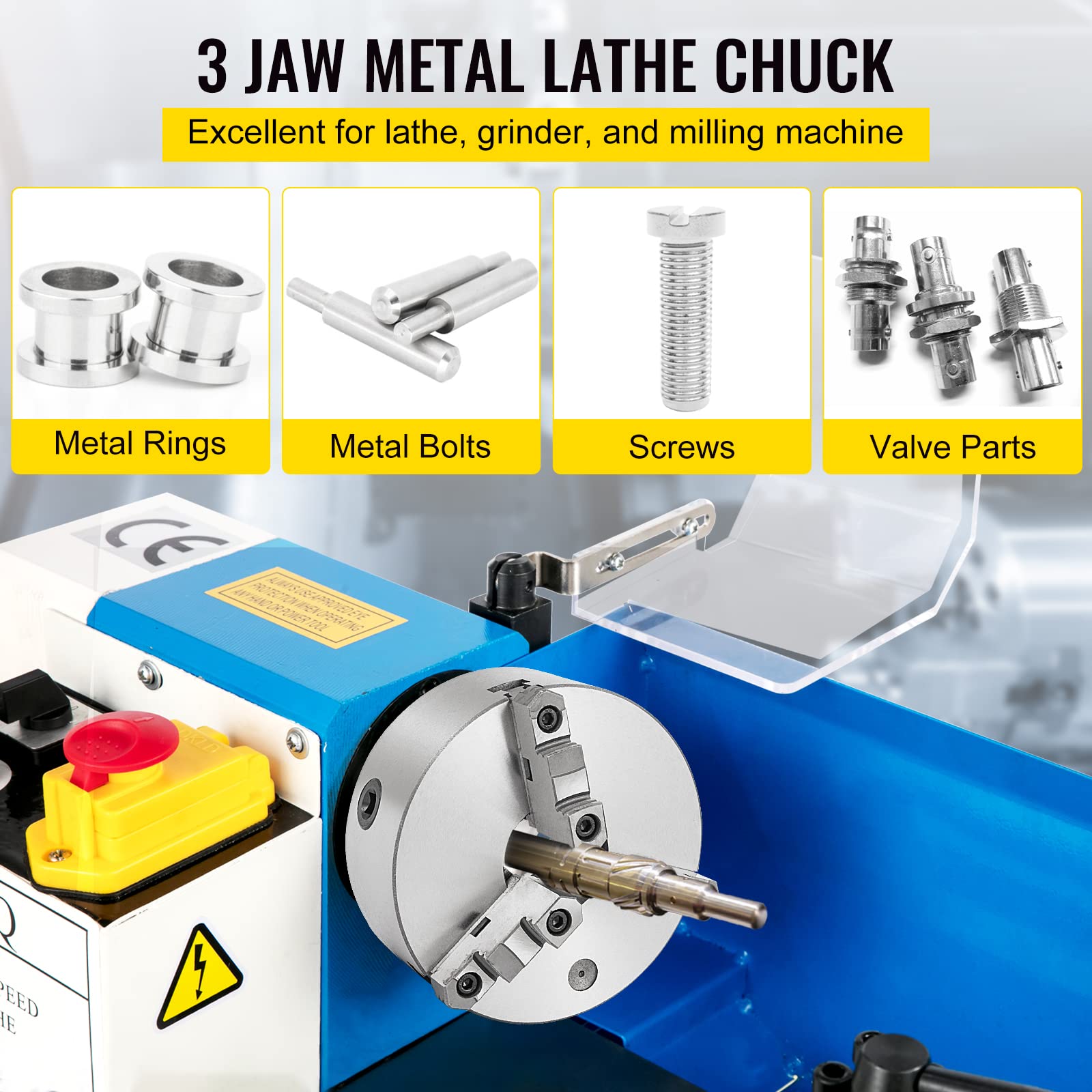 OrangeA K11-200 8 Inch 3 Jaw Self Centering Lathe Chuck - Hardened Steel Jaws for Internal & External Grinding - Compatible with Lathe, Drilling & Milling Machines - Perfect for Metalworking, Woodturning & DIY Projects