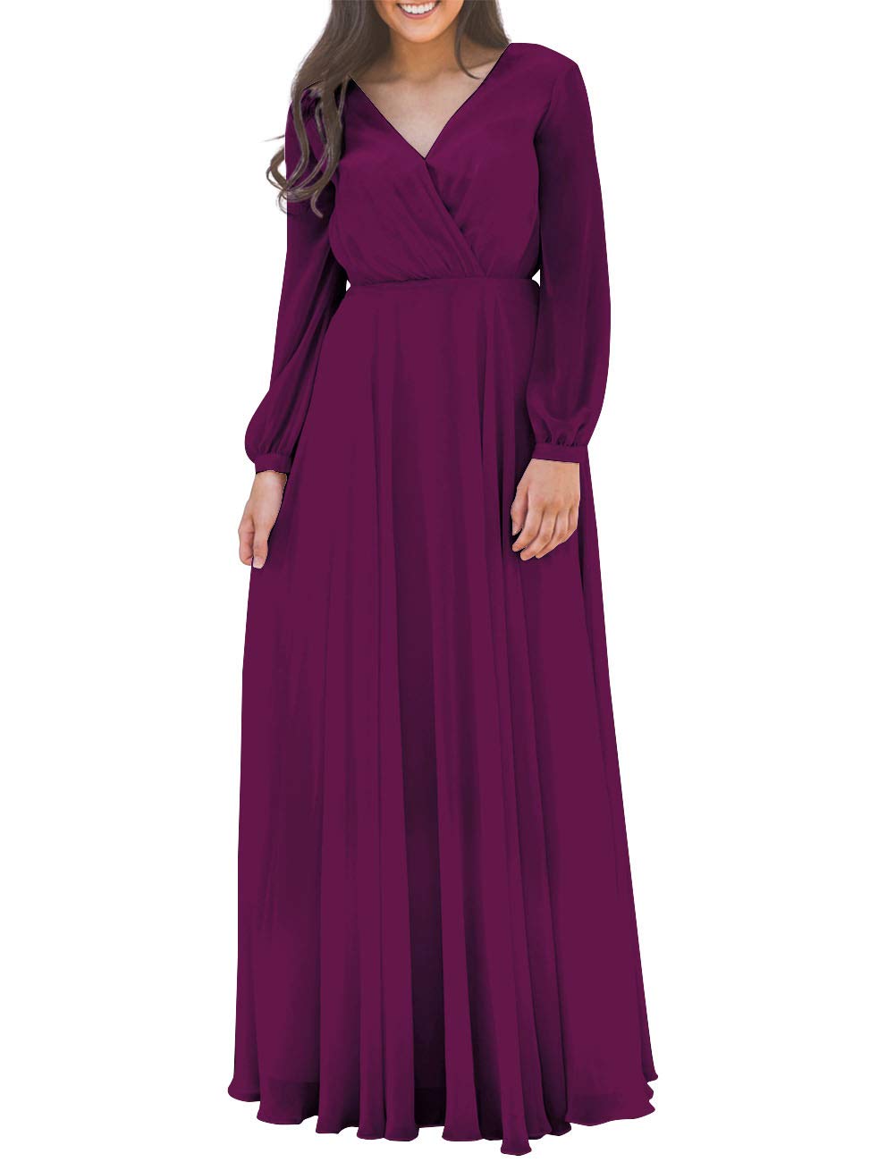 Elegant Long Sleeve Chiffon Prom Dress - Floor Length Evening Gown for Bridesmaids & Formal Events | Perfect for Homecoming, Weddings & Special Occasions