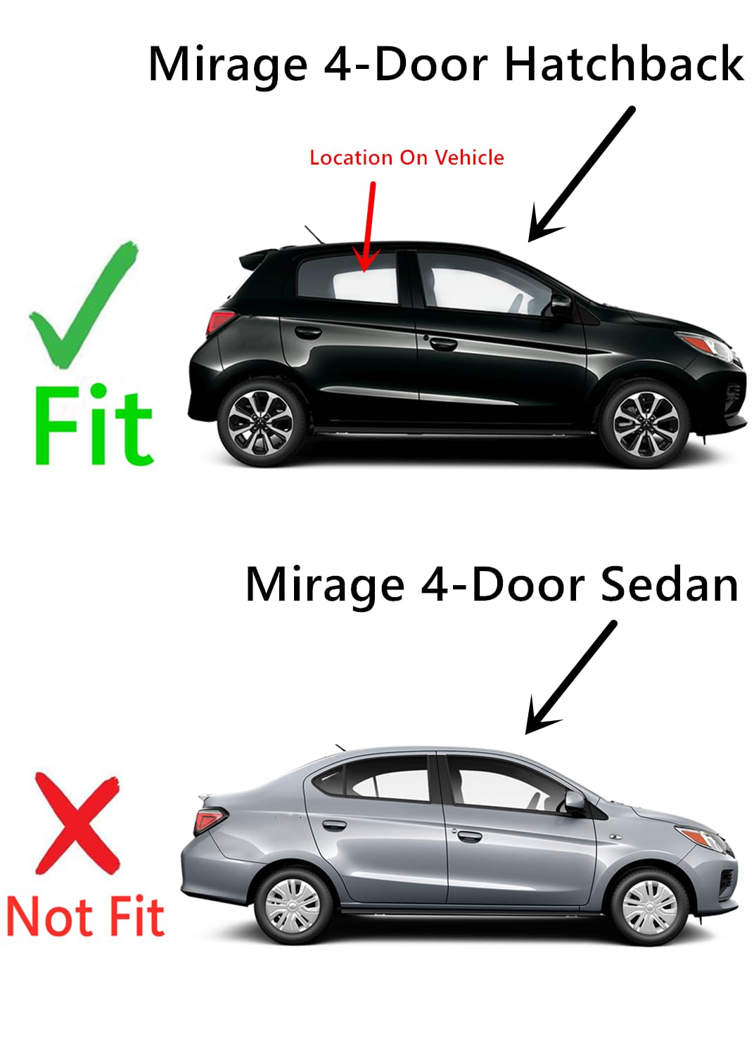 Replacement Passenger Right Rear Door Window Glass for Mitsubishi Mirage 4-Door Hatchback 2014-2024 Models - Perfect Fit, Easy Installation for Car Window Repair & Replacement