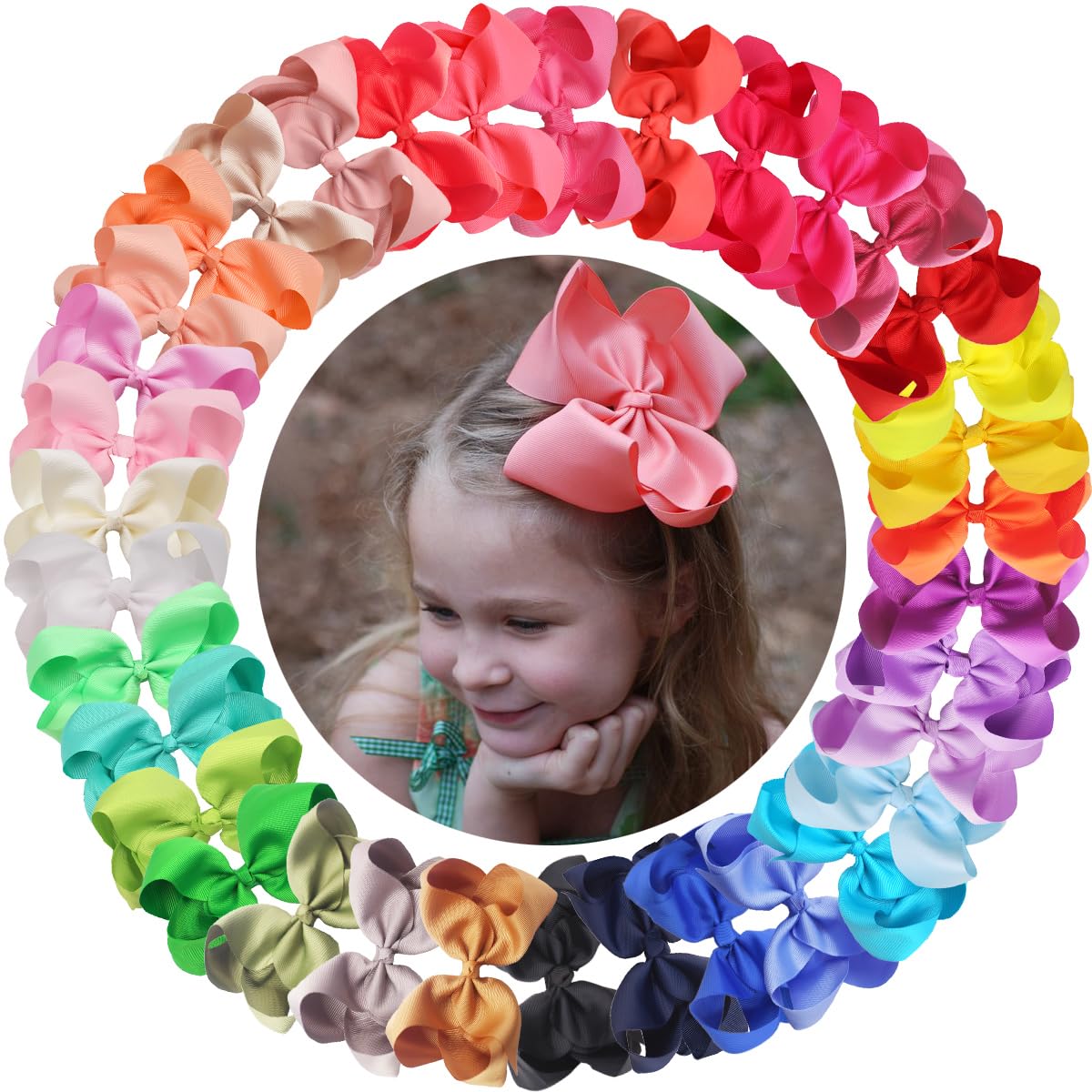 35PCS 6-Inch Large Hair Bows Clips for Girls - Big Grosgrain Ribbon Hair Accessories for Baby, Toddler, Kids & Teens - Perfect for School, Parties, Holidays & Special Occasions