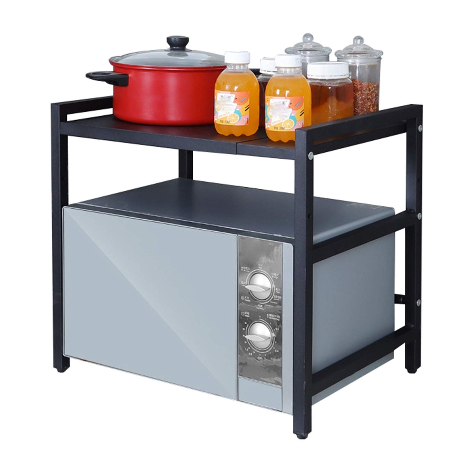 Expandable Single-Layer Microwave Oven Rack - Adjustable Kitchen Storage Shelf (10cm Height Adjustment) for 46-70x36x47cm Microwaves - Easy Installation - Perfect for Small Kitchens & Apartment Cooking Spaces