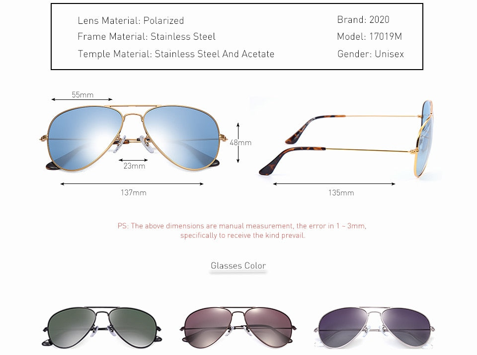 20/20 Unisex Full Rim Square Alloy Polarized Sunglasses 17019 - UV Protection for Driving, Outdoor Sports & Fashion Accessories
