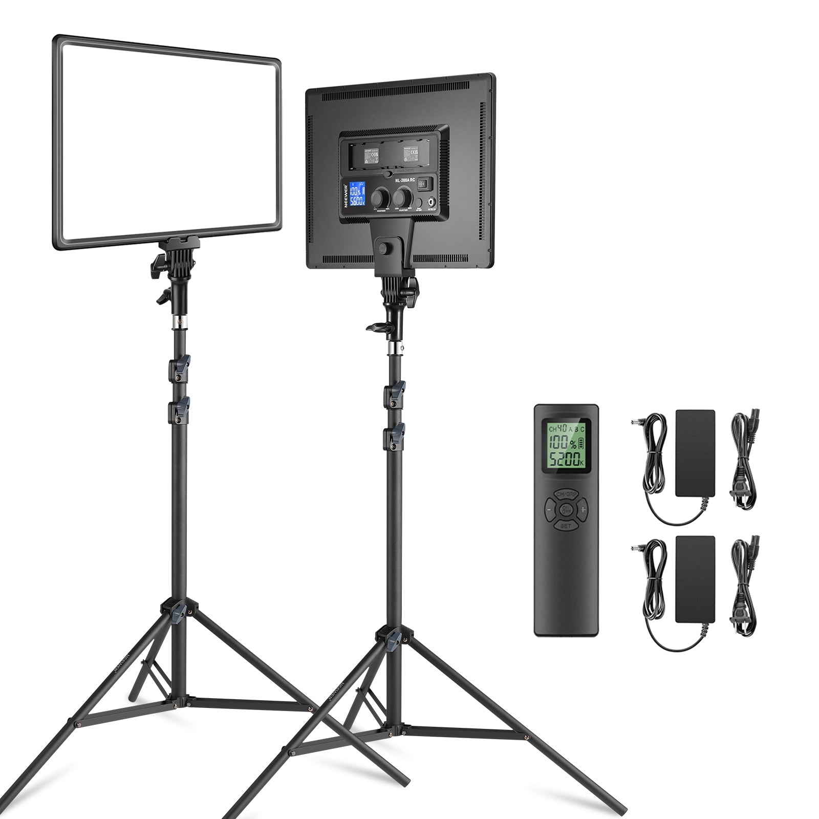 NEEWER 2 Pack NL 288ARC Bi-Color LED Panel Light Stand Kit with Adjustable Brightness & Color Temperature - Perfect for Photography, Videography, YouTube Studio and Live Streaming