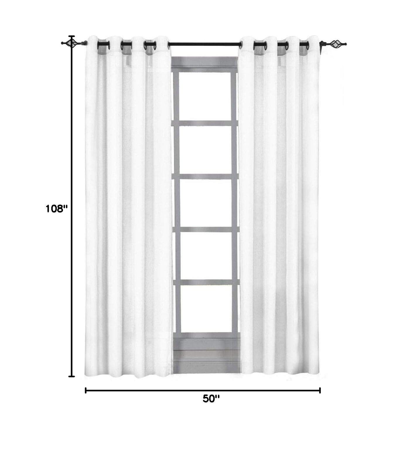 Royal Hotel Luxury Abri Top Grommet Crushed Sheer Curtains - 108 Inches Long, White (Set of 2) - Elegant Window Treatments for Living Room, Bedroom & Hotel Decor