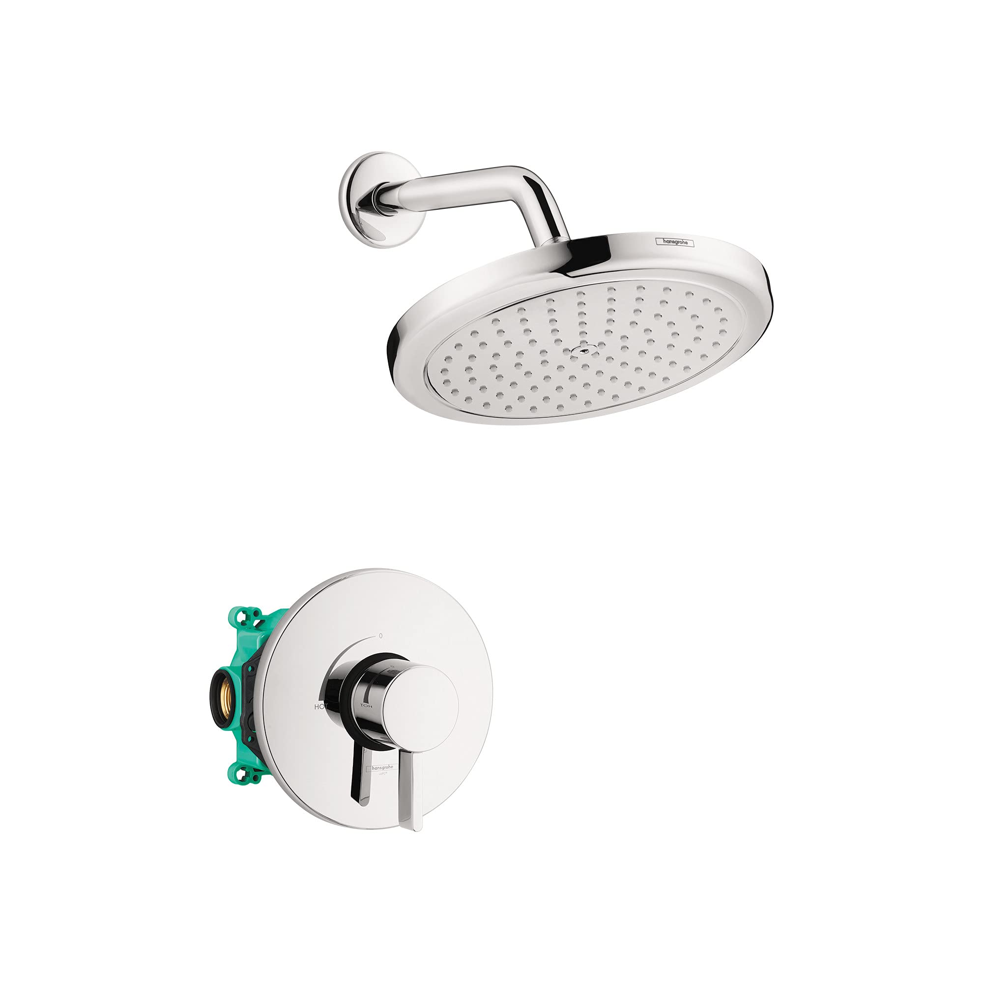 Hansgrohe Croma Complete Shower System - Modern 1-Spray Chrome Shower Set with Rough-In Valve (2 GPM, Model 04909000) | Perfect for Bathroom Renovation & Luxury Spa Experience