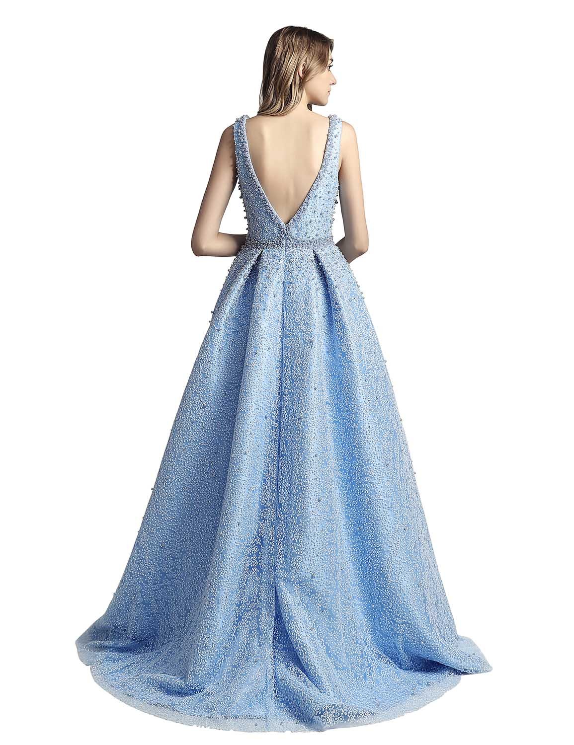 Sarahbridal Women's Elegant Beaded Long Prom Evening Dresses 2022 - Pearl Embellished Wedding Party Ball Gowns for Homecoming, Quinceañera & Formal Events