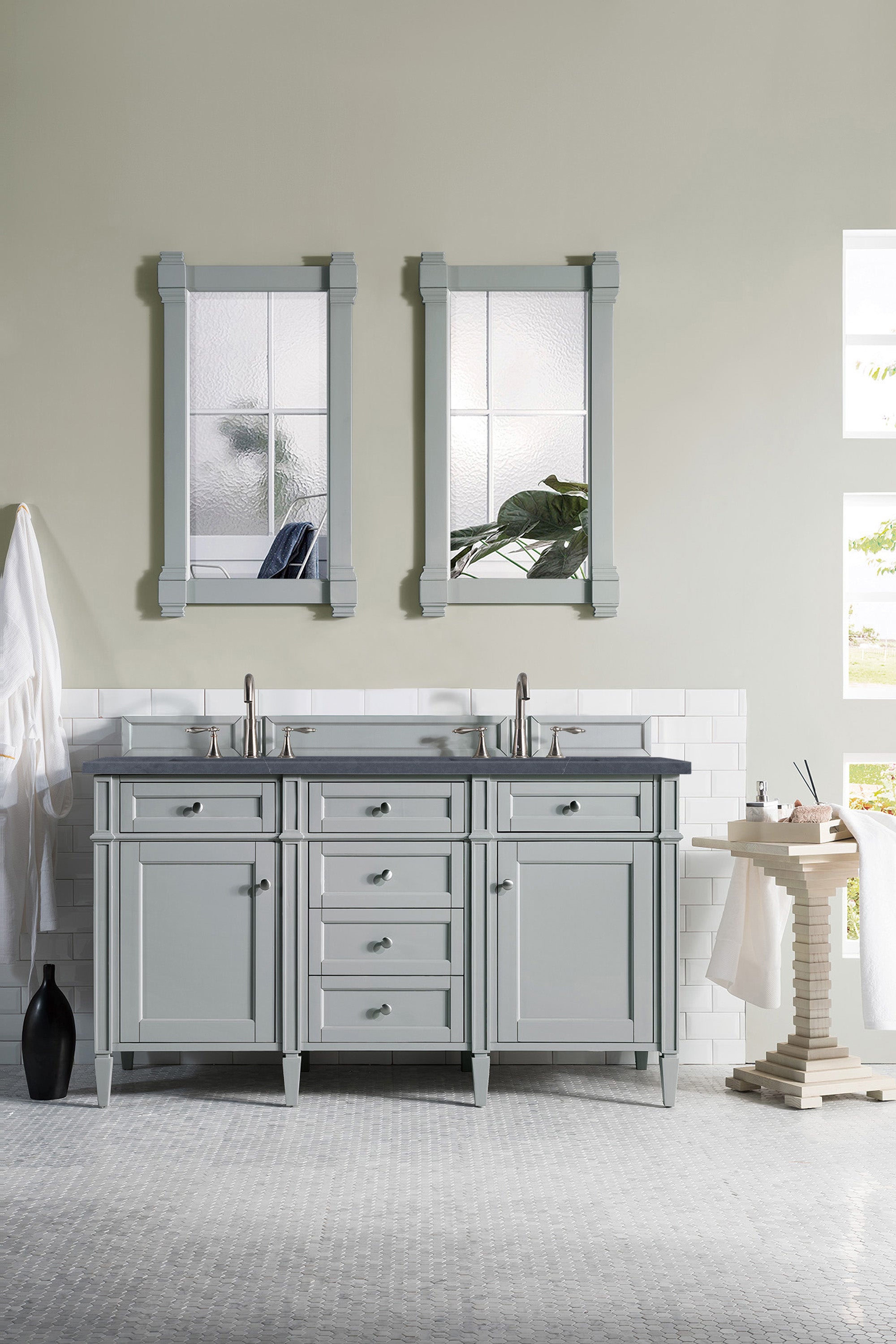 Brittany 60-Inch Urban Gray Double Bathroom Vanity with 3CM Charcoal Soapstone Quartz Countertop - Perfect for Master Bathroom Remodeling & Modern Home Decor