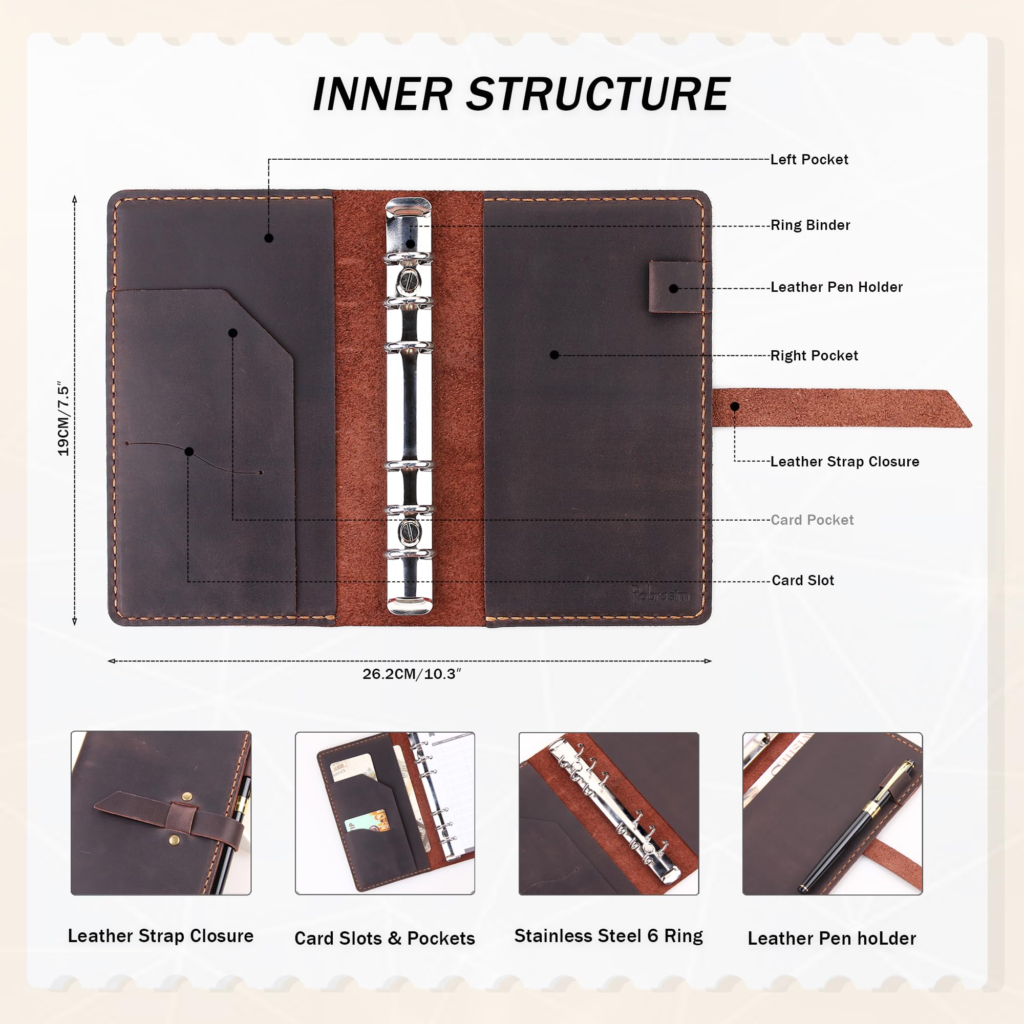 Premium Handmade Leather A6 Binder Budget Planner with Cash Envelopes - Money Saving Organizer for Cash & Budget Tracking - Perfect for Personal Finance, Travel, and Office Use