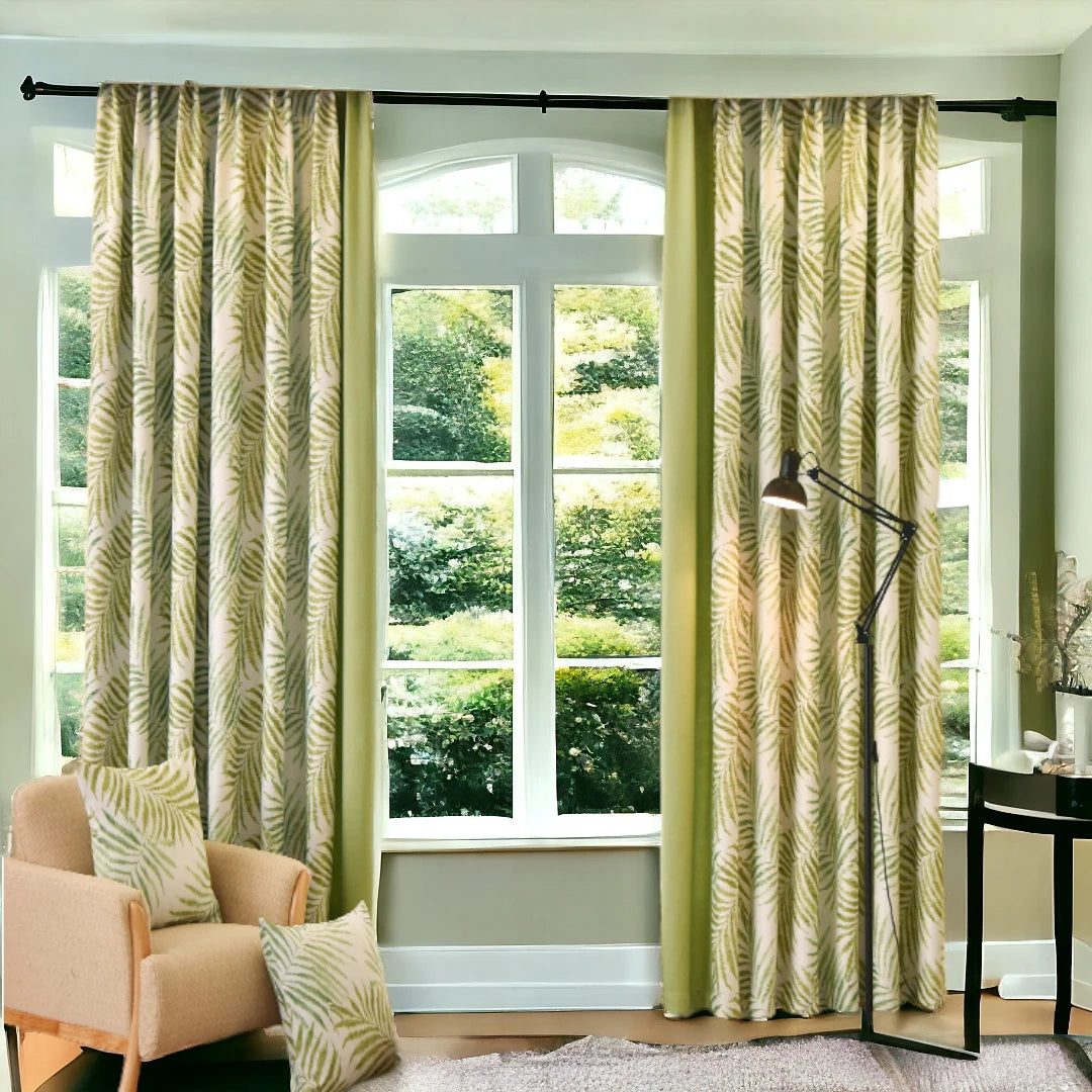 Valerie Color Blocking Rustic Botanical Blackout Custom Curtains - Thermal Insulated Window Drapes for Living Room, Bedroom & Nursery