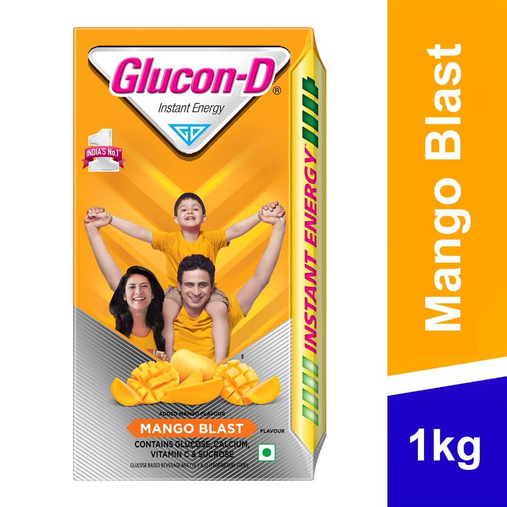 Glucon-D Mango Blast Glucose Powder 1kg Refill Pack | Delicious Mango Flavored Instant Energy Drink | Replenishes Electrolytes & Boosts Stamina | Perfect for Workouts, Sports & Outdoor Activities