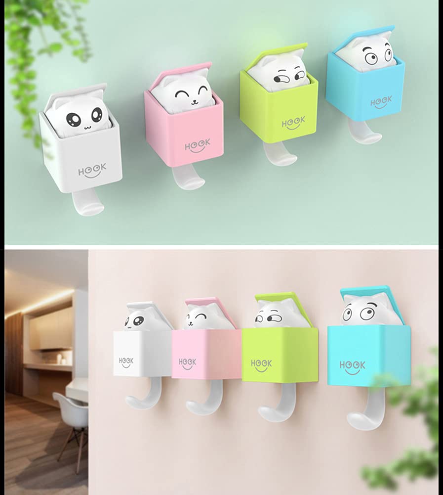 4PCS Cute Cartoon Cat Keychain Hooks - Adhesive Wall Hooks for Coat, Towel, Hat & Keys - Decorative Home & Bathroom Organization Accessories - Perfect for Bedroom, Kitchen, Dorm & Office Storage