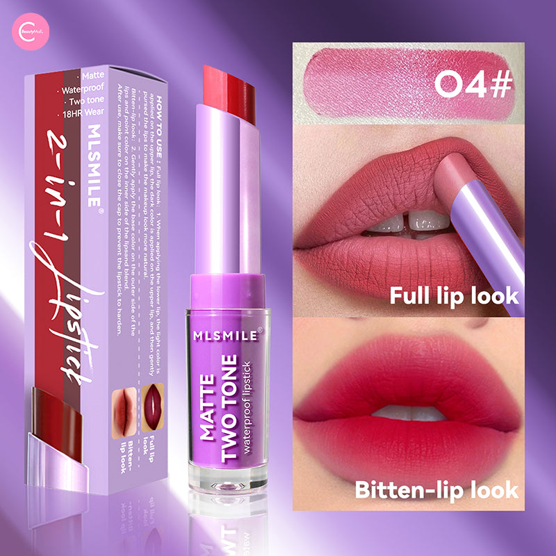 MLSMILE Two Tone Lipstick - Long Lasting Matte & Glossy Dual Color Lipstick for Women - Perfect for Day & Night Makeup Looks