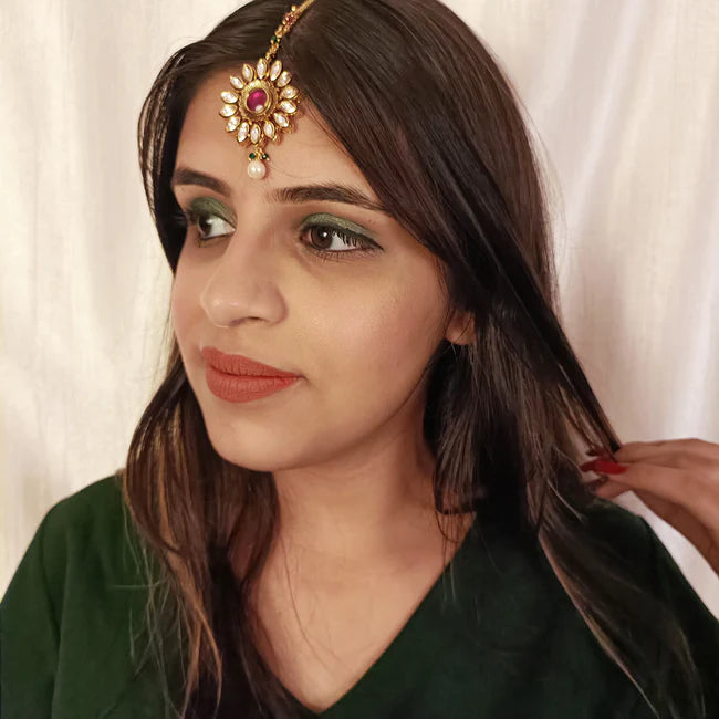 Royal Kundan Maang Tikka Gold Plated Hair Jewelry - Indian Bridal Headpiece for Weddings & Festivals (Design D38)