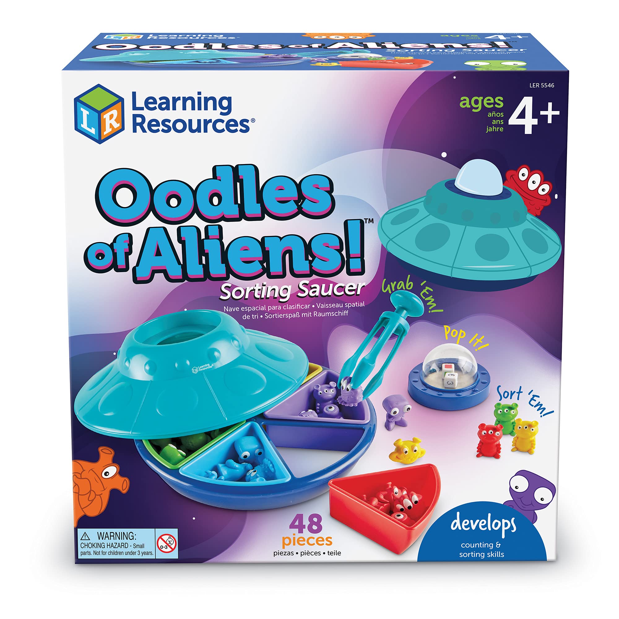 Learning Resources Oodles of Aliens Sorting Saucer - Fine Motor Skills, Counting & Sorting STEM Toys for Preschoolers - Educational Math Games with 48 Pieces - Ideal for Classroom & Homeschool Activities (Ages 4+)